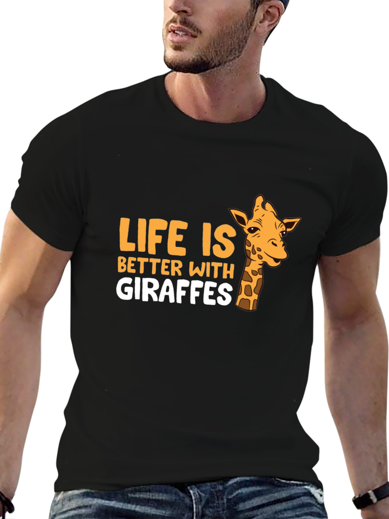 Life is Better With Giraffes Black T-Shirt