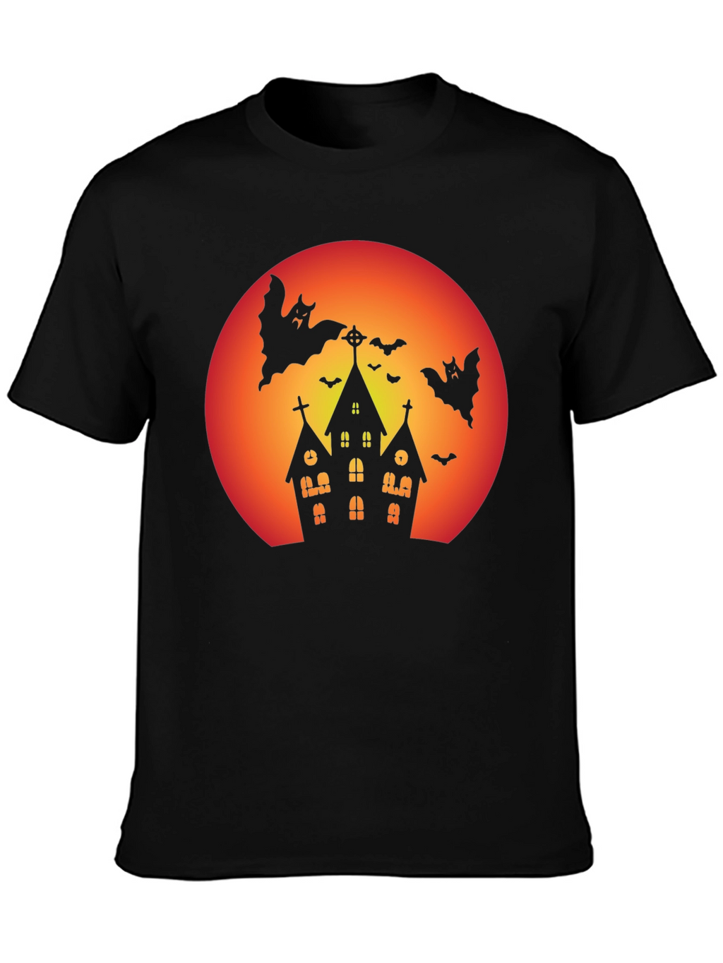 Spooky Halloween T-Shirt - Haunted House & Bats
