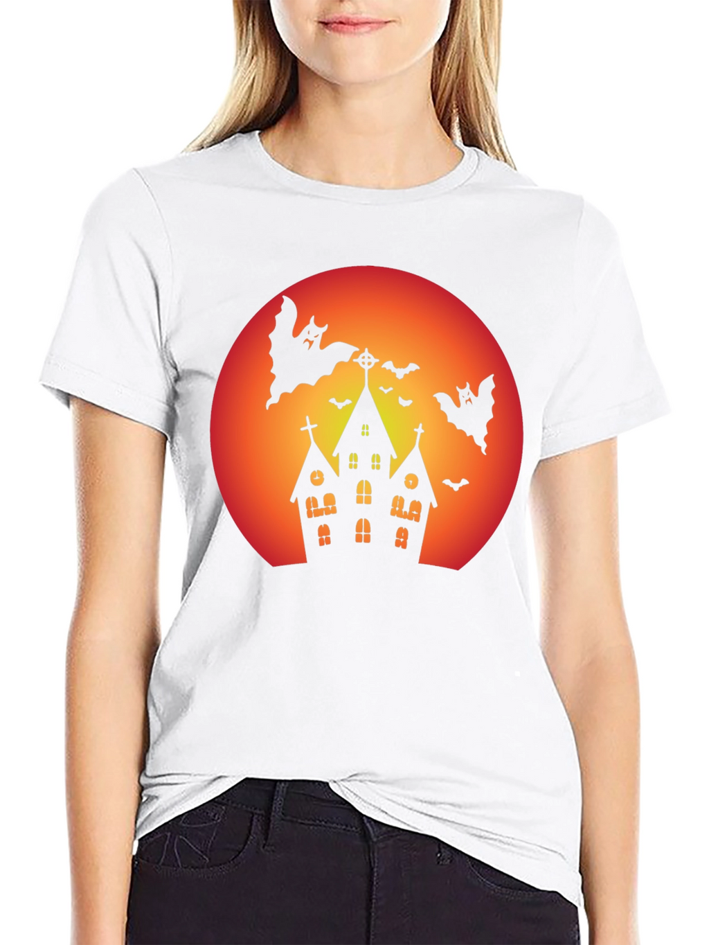 Spooky Halloween T-Shirt - Haunted House & Bats