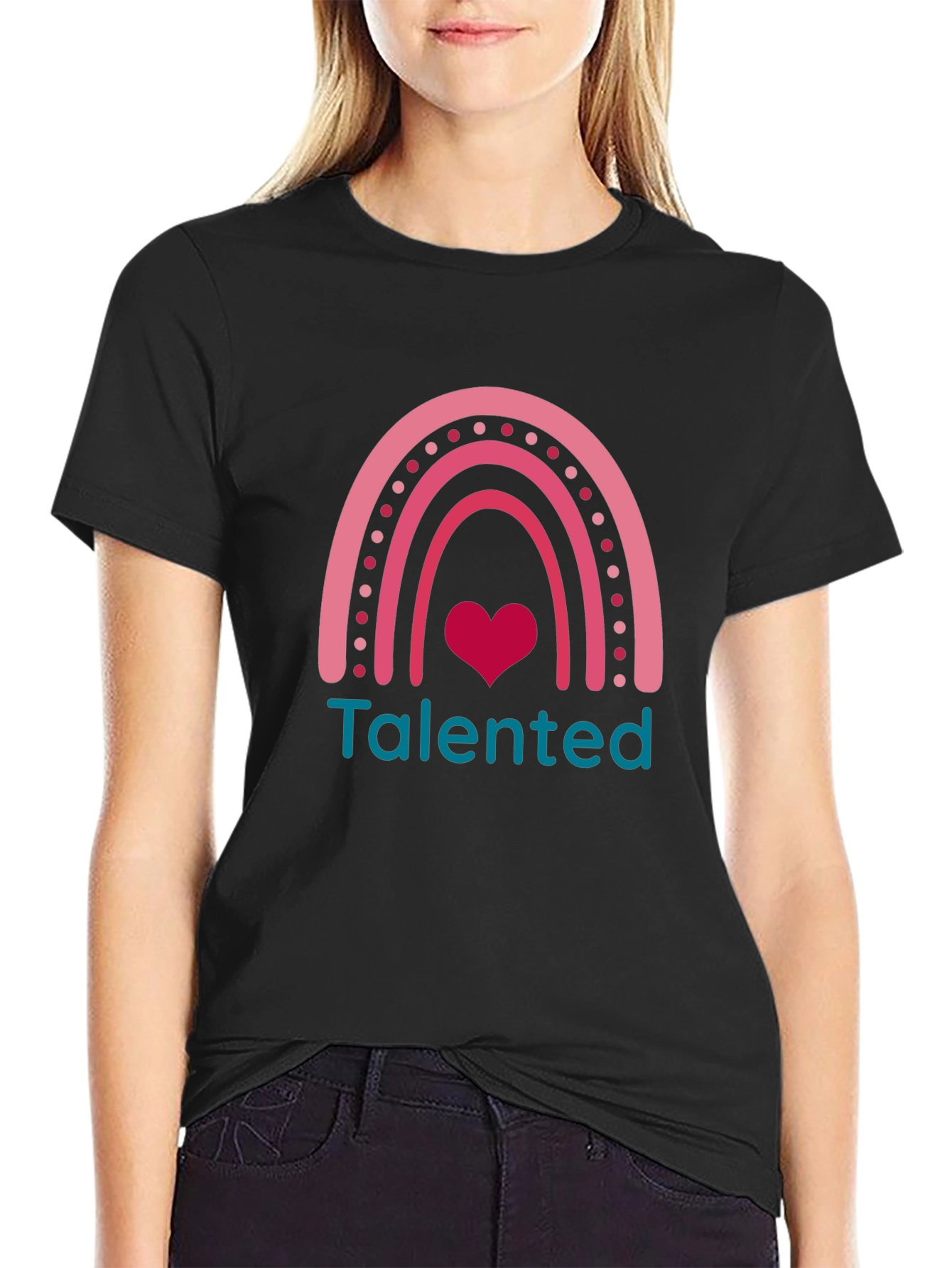 Talented Rainbow Heart Graphic Tee - Black