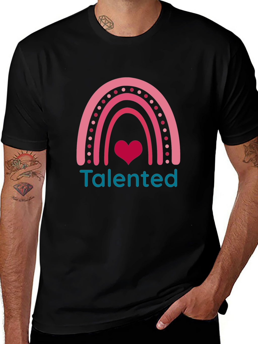 Talented Rainbow Heart Graphic Tee - Black