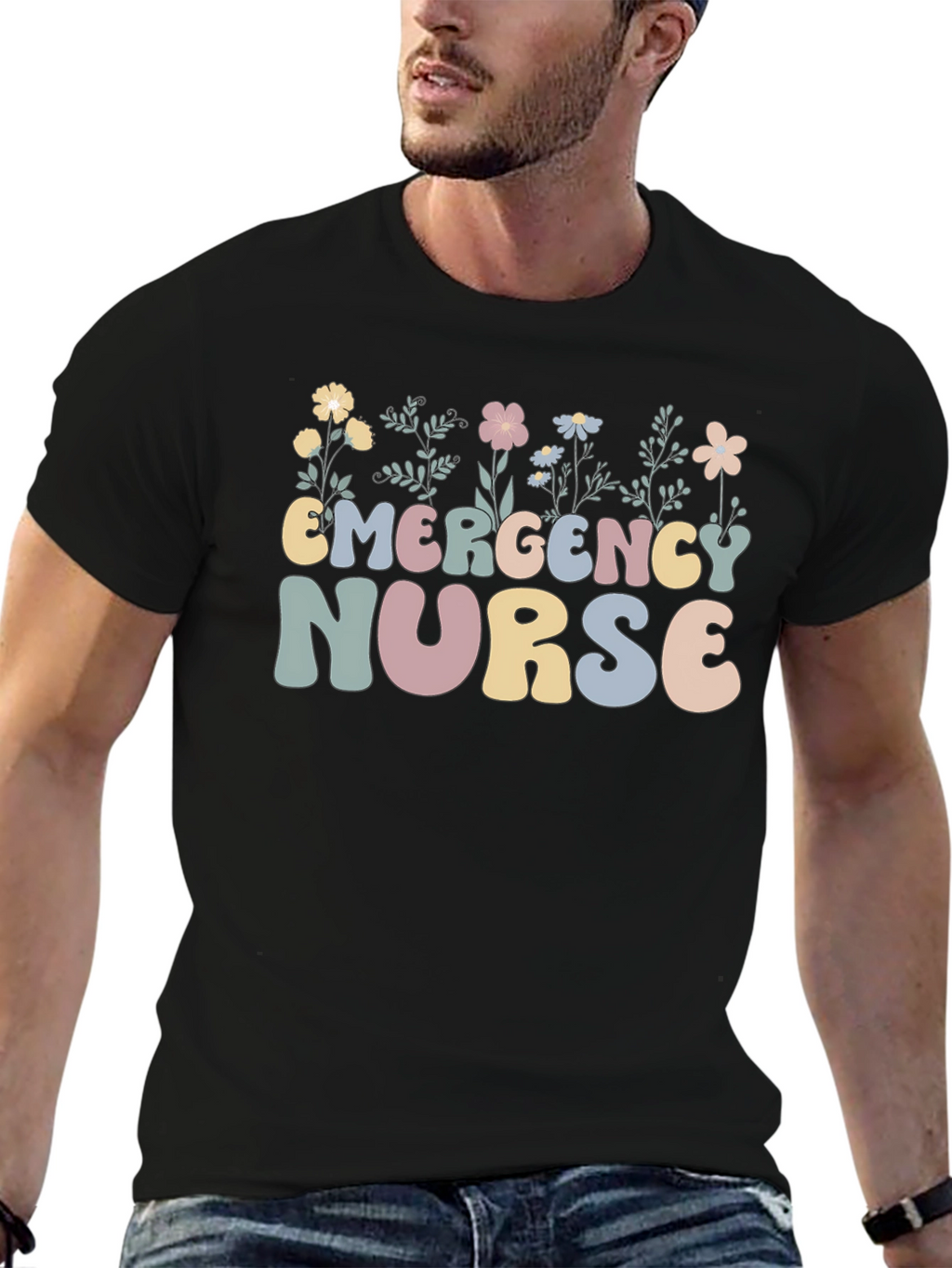 Emergency Nurse Floral Graphic T-Shirt