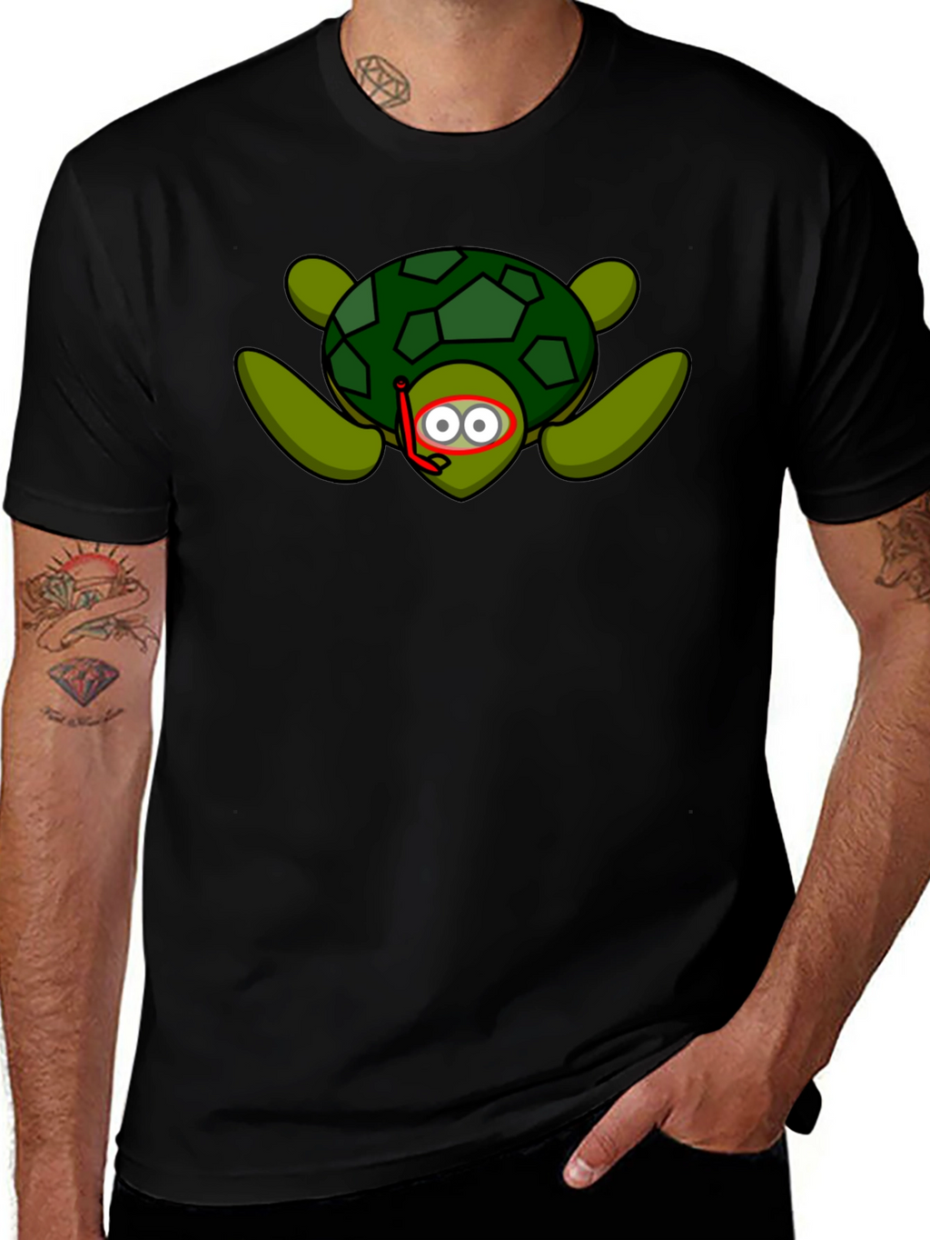Snorkeling Turtle Graphic Tee - Black Cotton