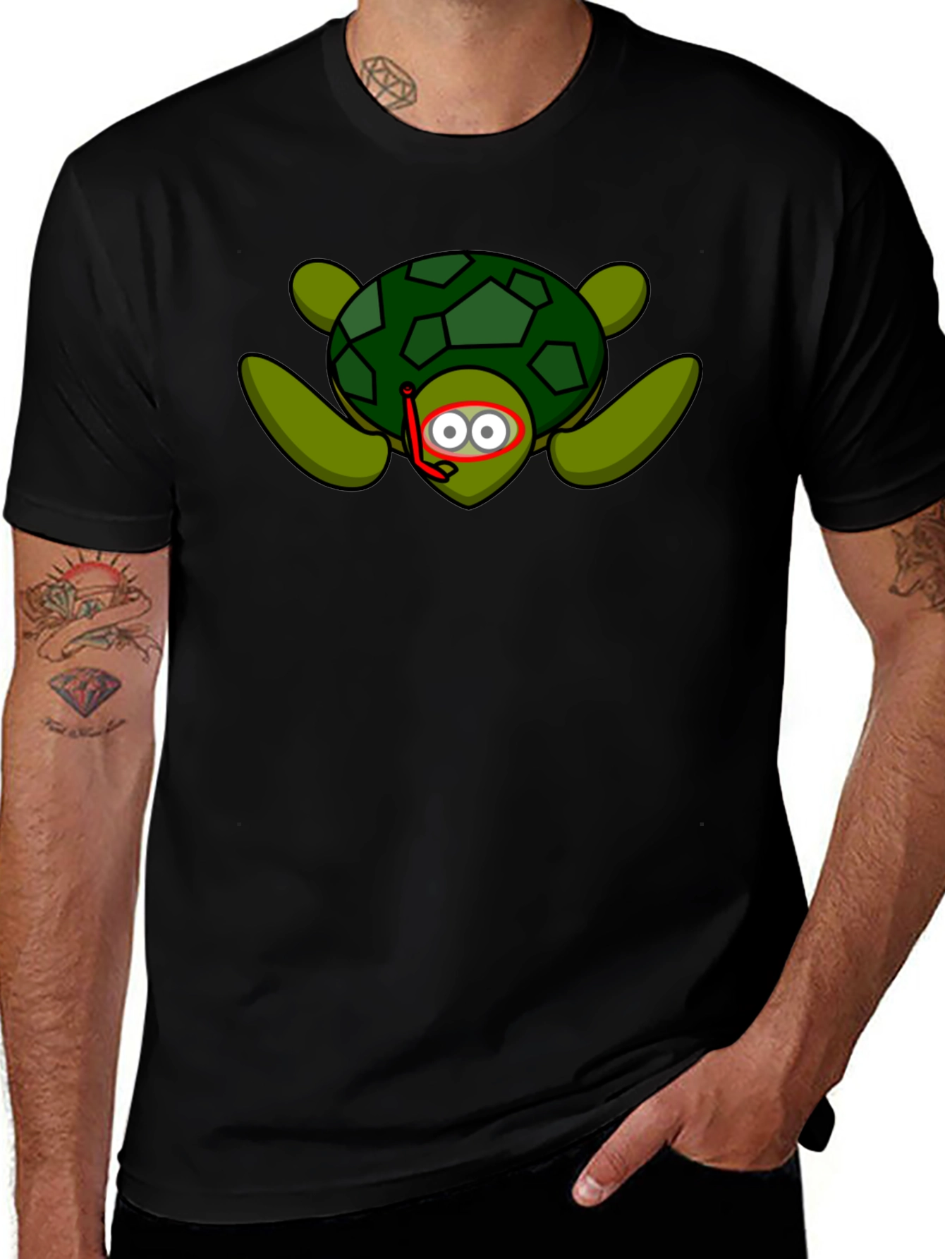 Snorkeling Turtle Graphic Tee - Black Cotton
