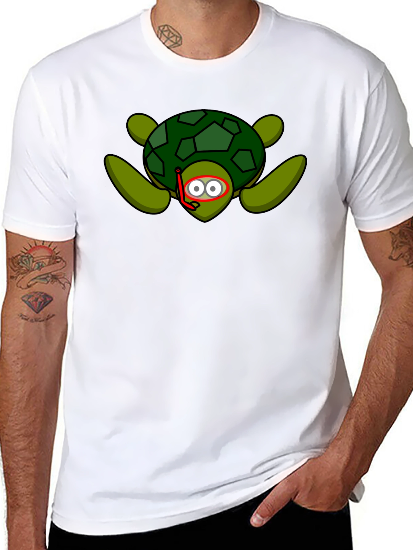 Snorkeling Turtle Graphic Tee - Black Cotton