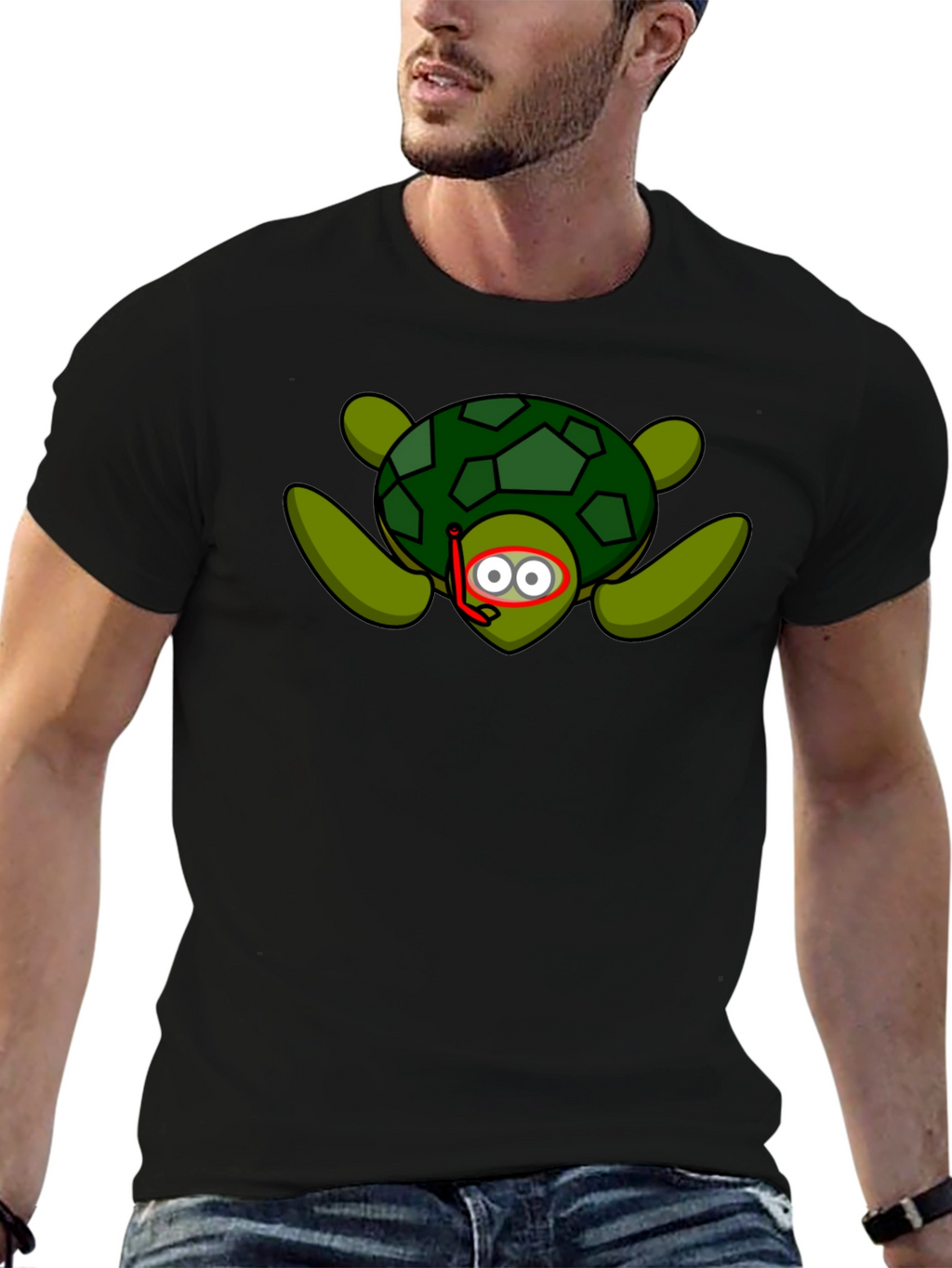 Snorkeling Turtle Graphic Tee - Black Cotton