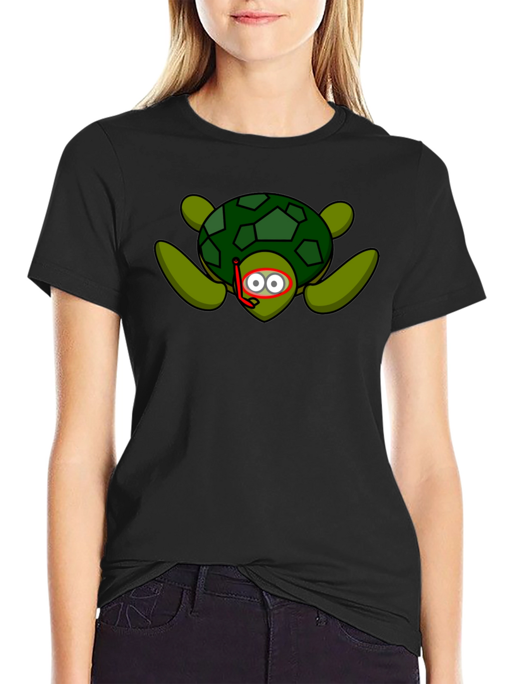 Snorkeling Turtle Graphic Tee - Black Cotton