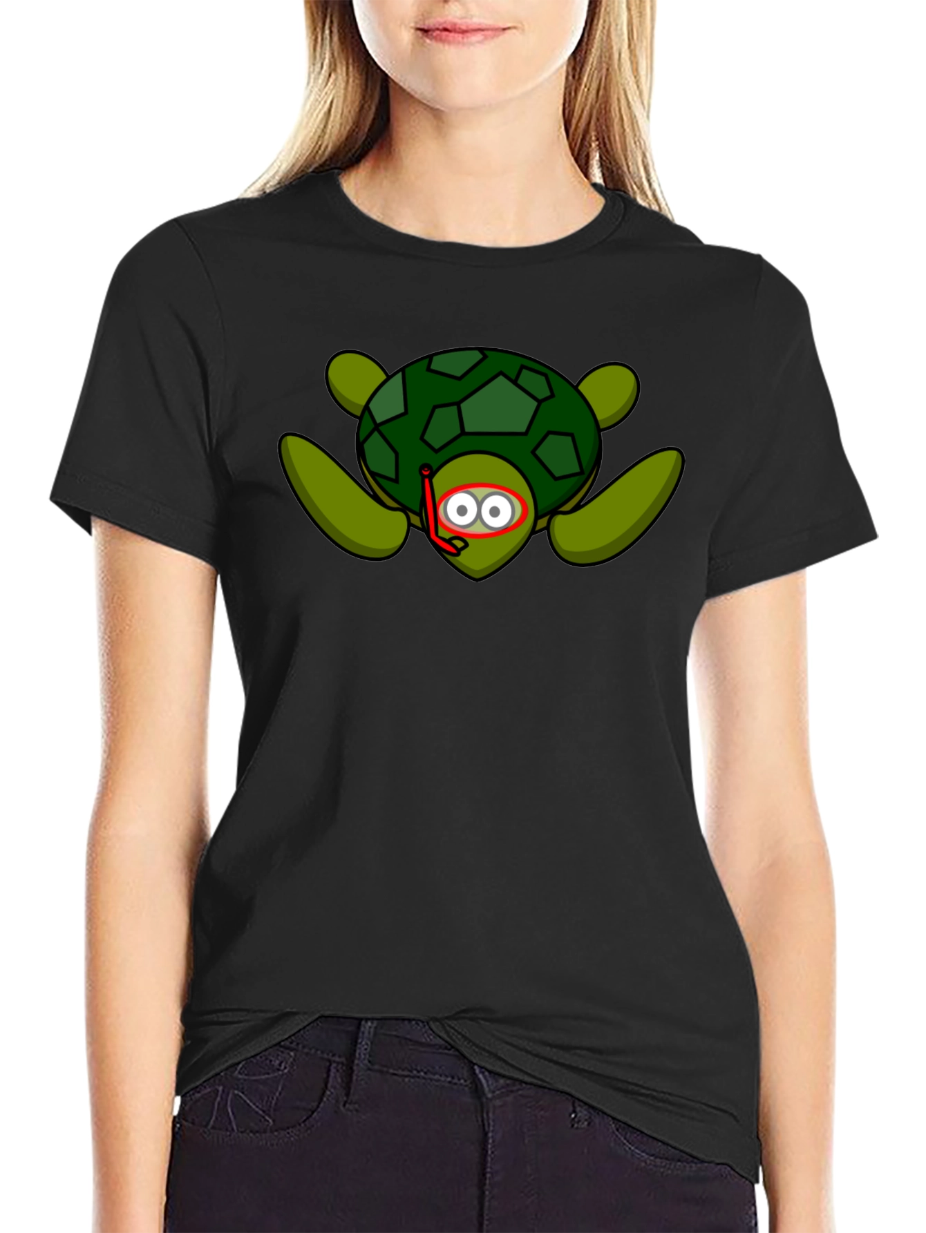 Snorkeling Turtle Graphic Tee - Black Cotton