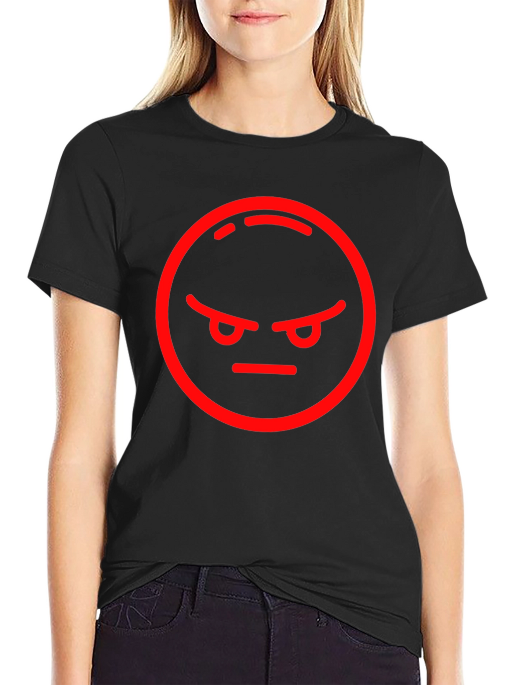 Angry Emoji Graphic Tee - Black Cotton Blend Shirt