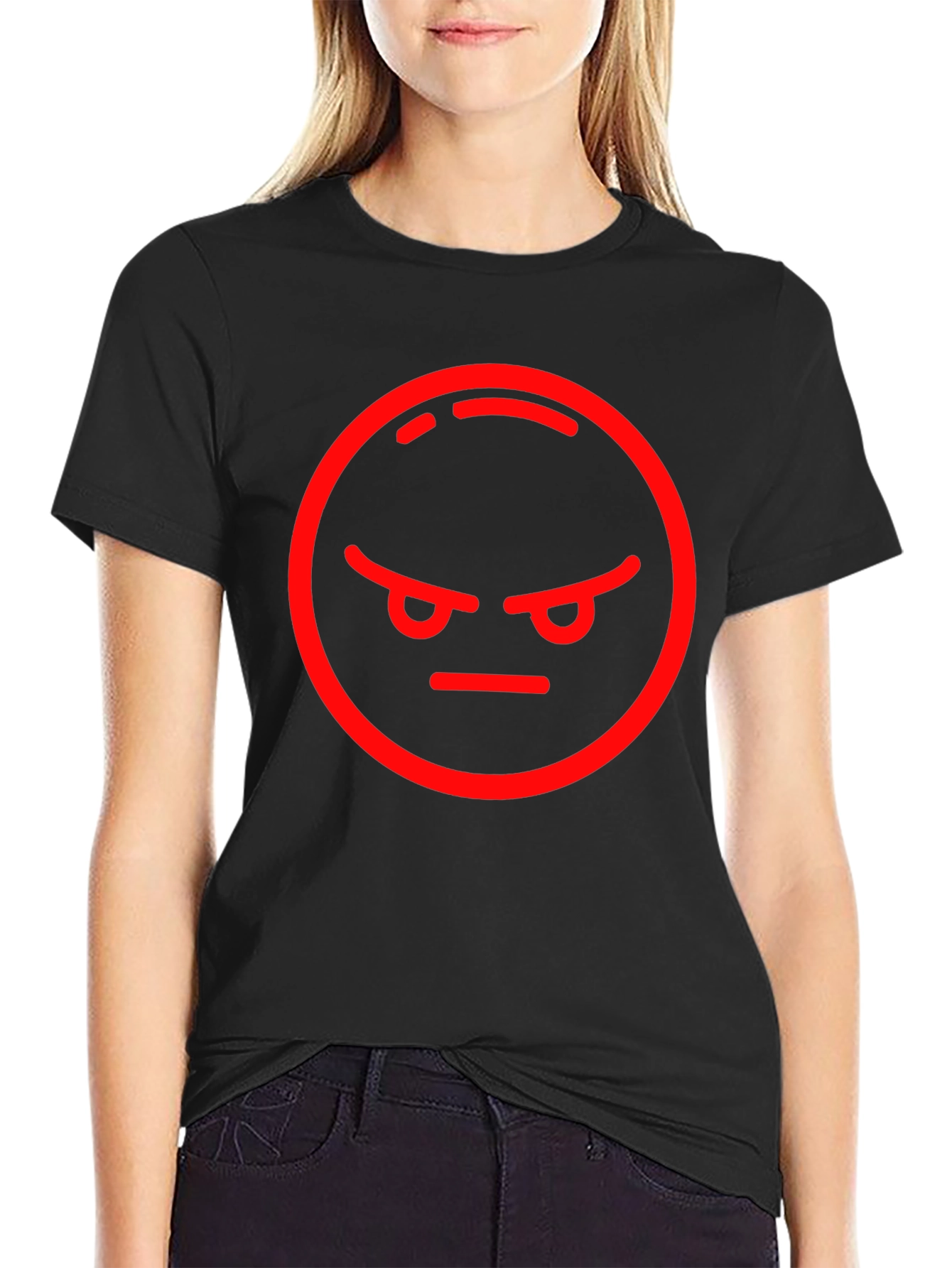 Angry Emoji Graphic Tee - Black Cotton Blend Shirt