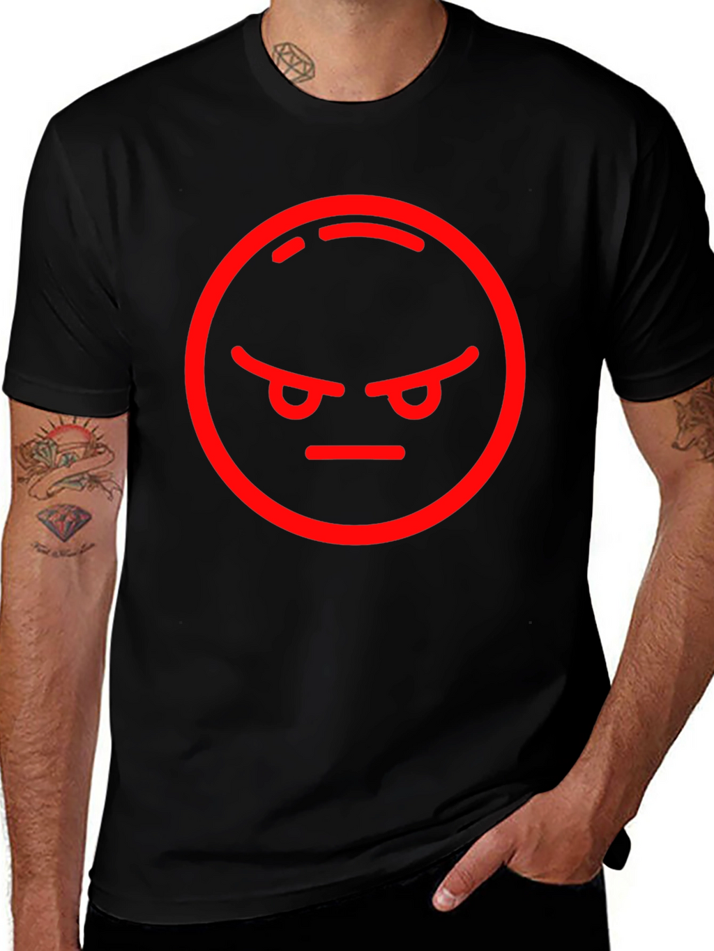 Angry Emoji Graphic Tee - Black Cotton Blend Shirt