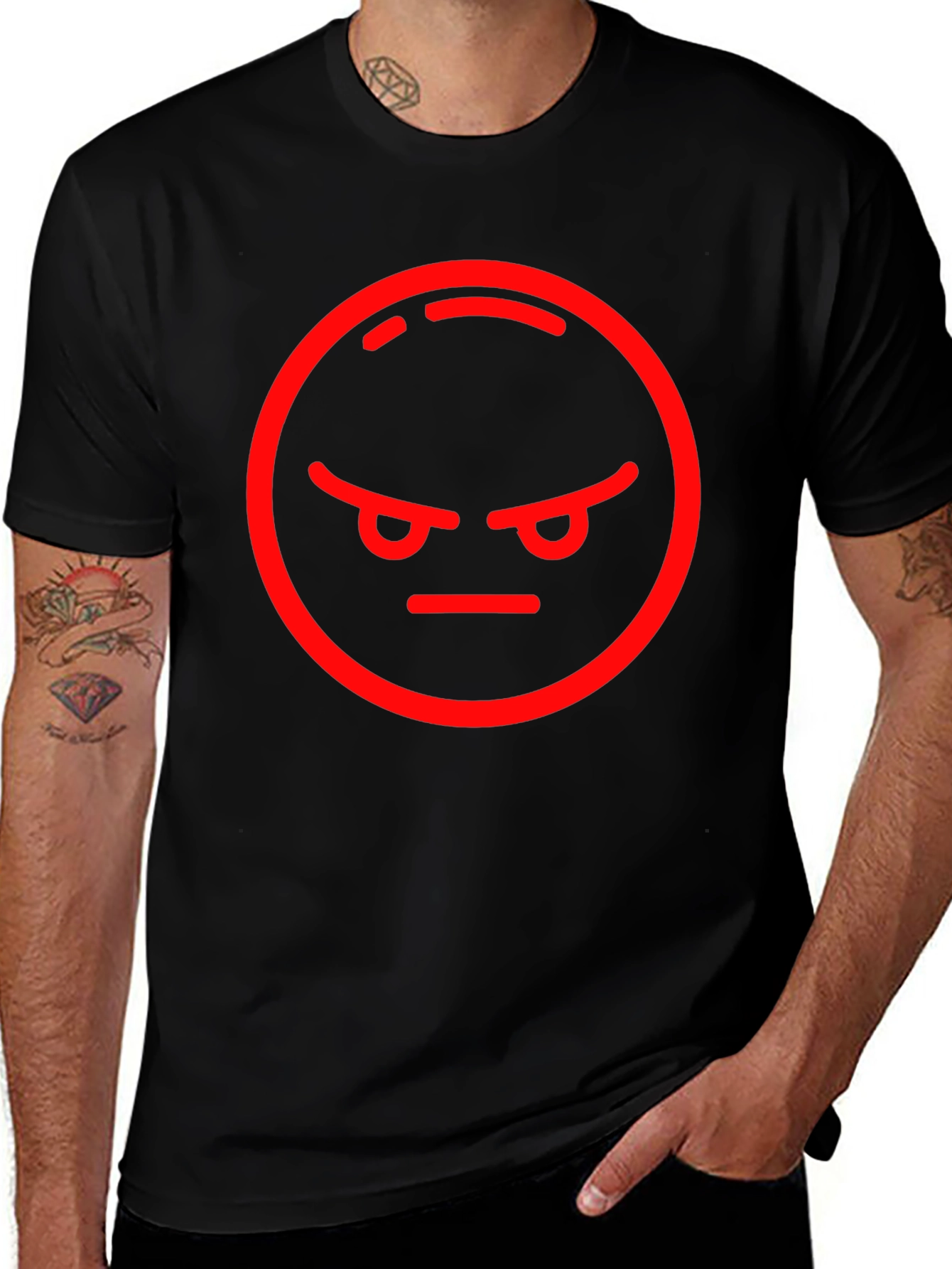 Angry Emoji Graphic Tee - Black Cotton Blend Shirt