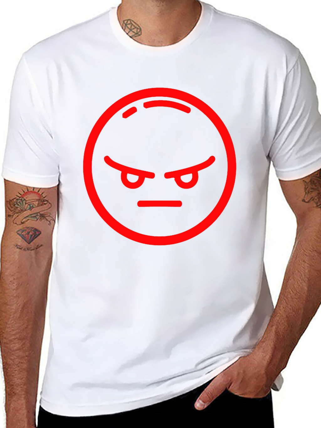 Angry Emoji Graphic Tee - Black Cotton Blend Shirt