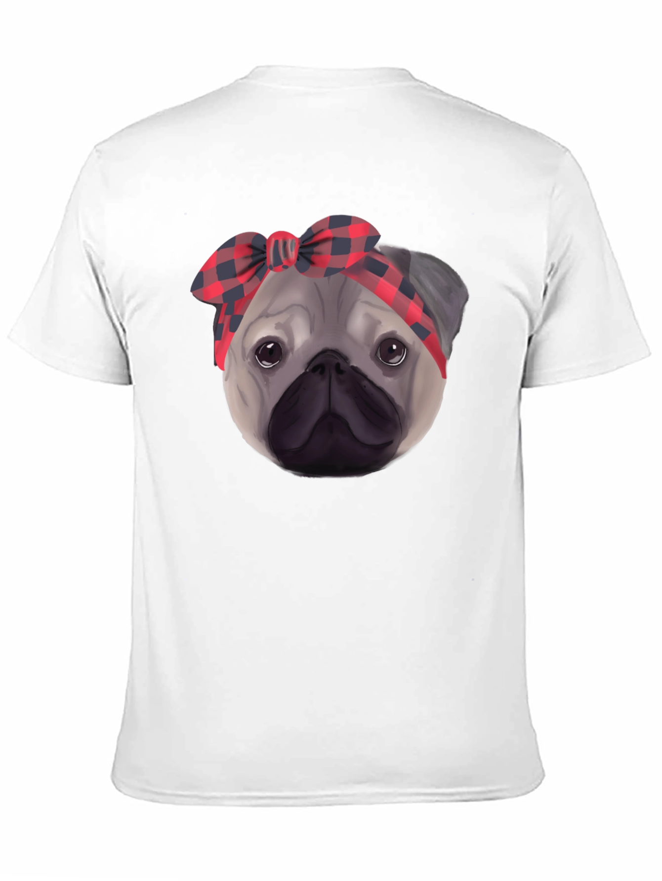 Pug Head Plaid Bandana Black T-Shirt