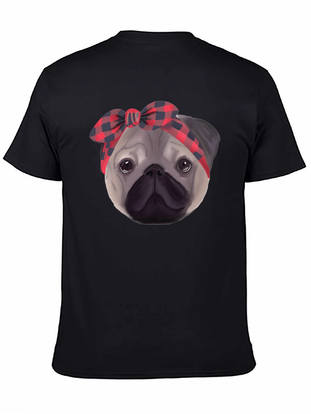 Pug Head Plaid Bandana Black T-Shirt