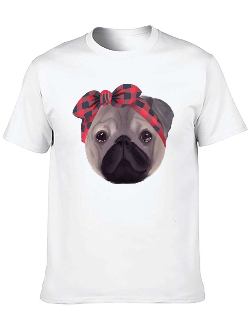 Pug Head Plaid Bandana Black T-Shirt