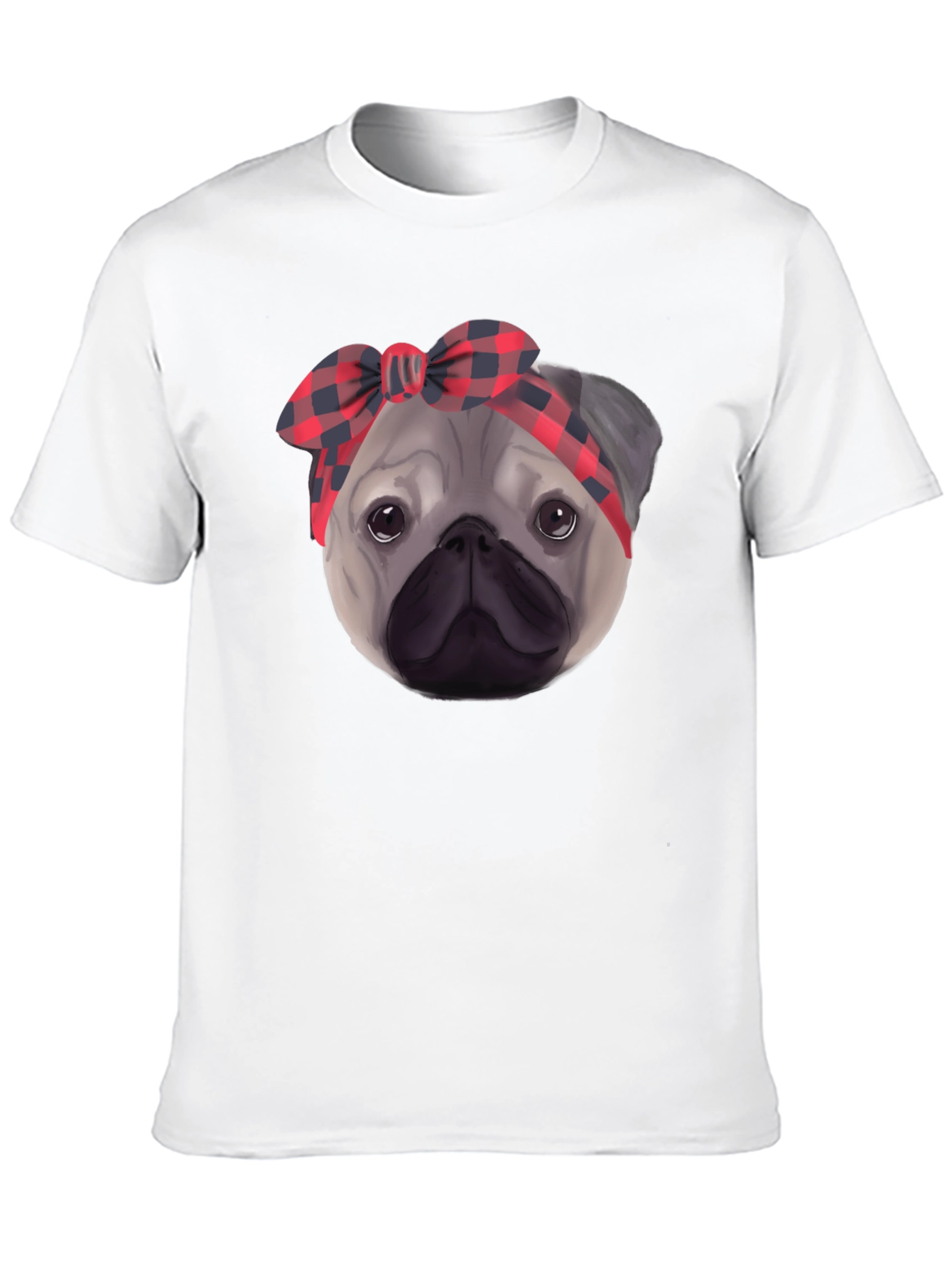 Pug Head Plaid Bandana Black T-Shirt