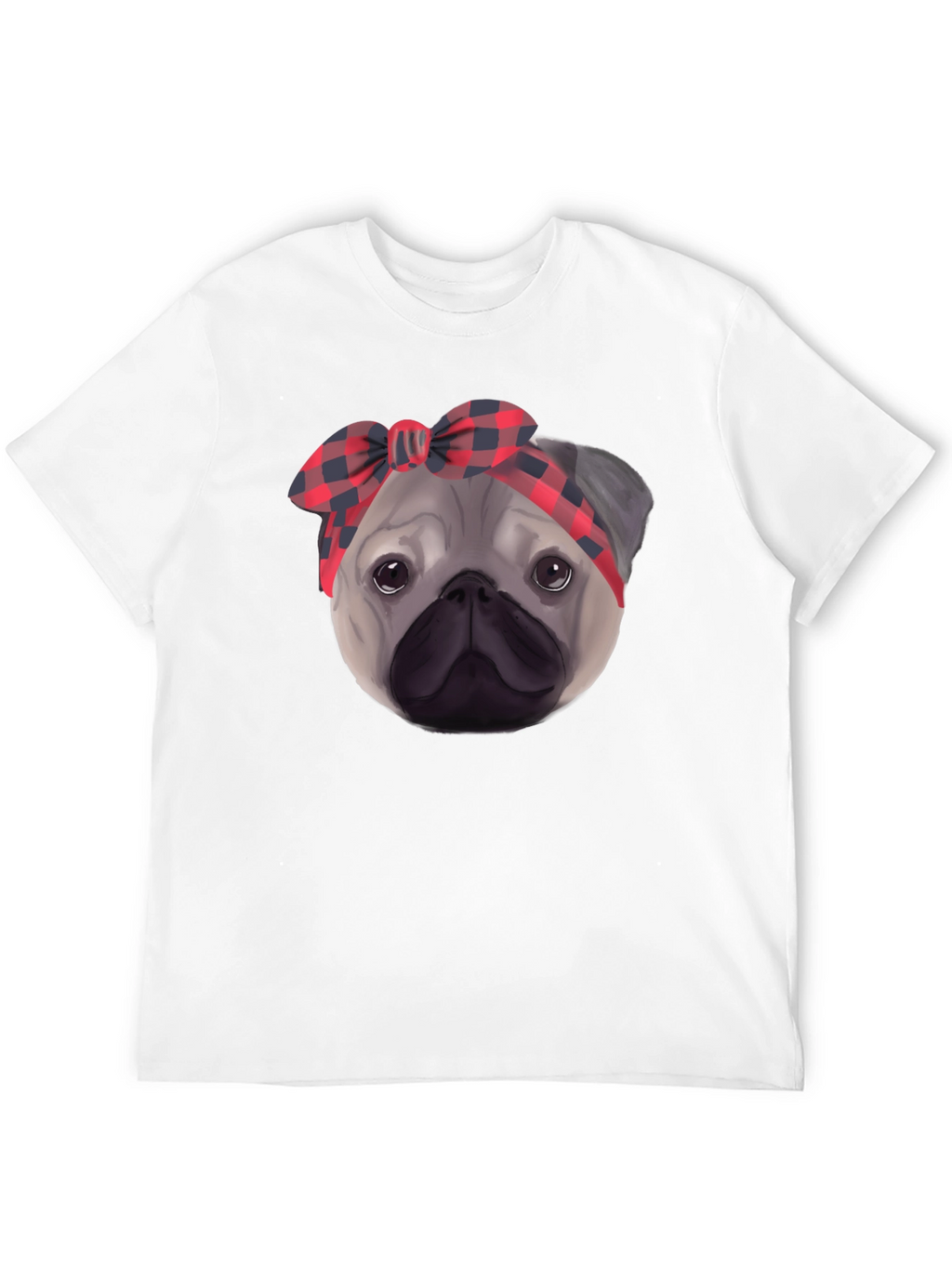Pug Head Plaid Bandana Black T-Shirt