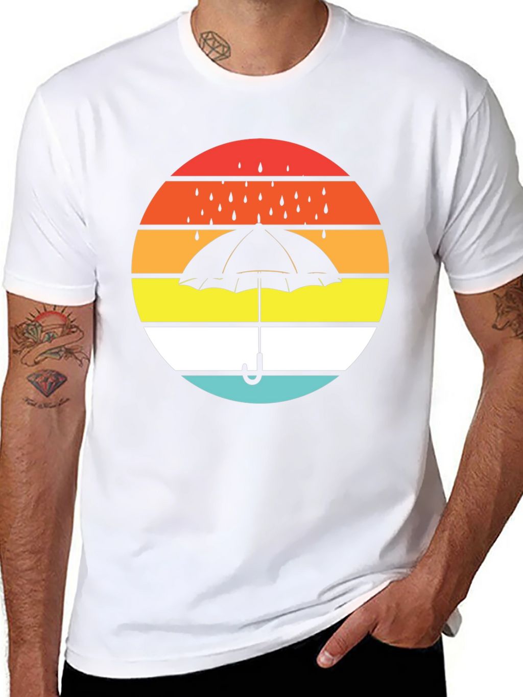 Retro Sunset Umbrella Black T-Shirt