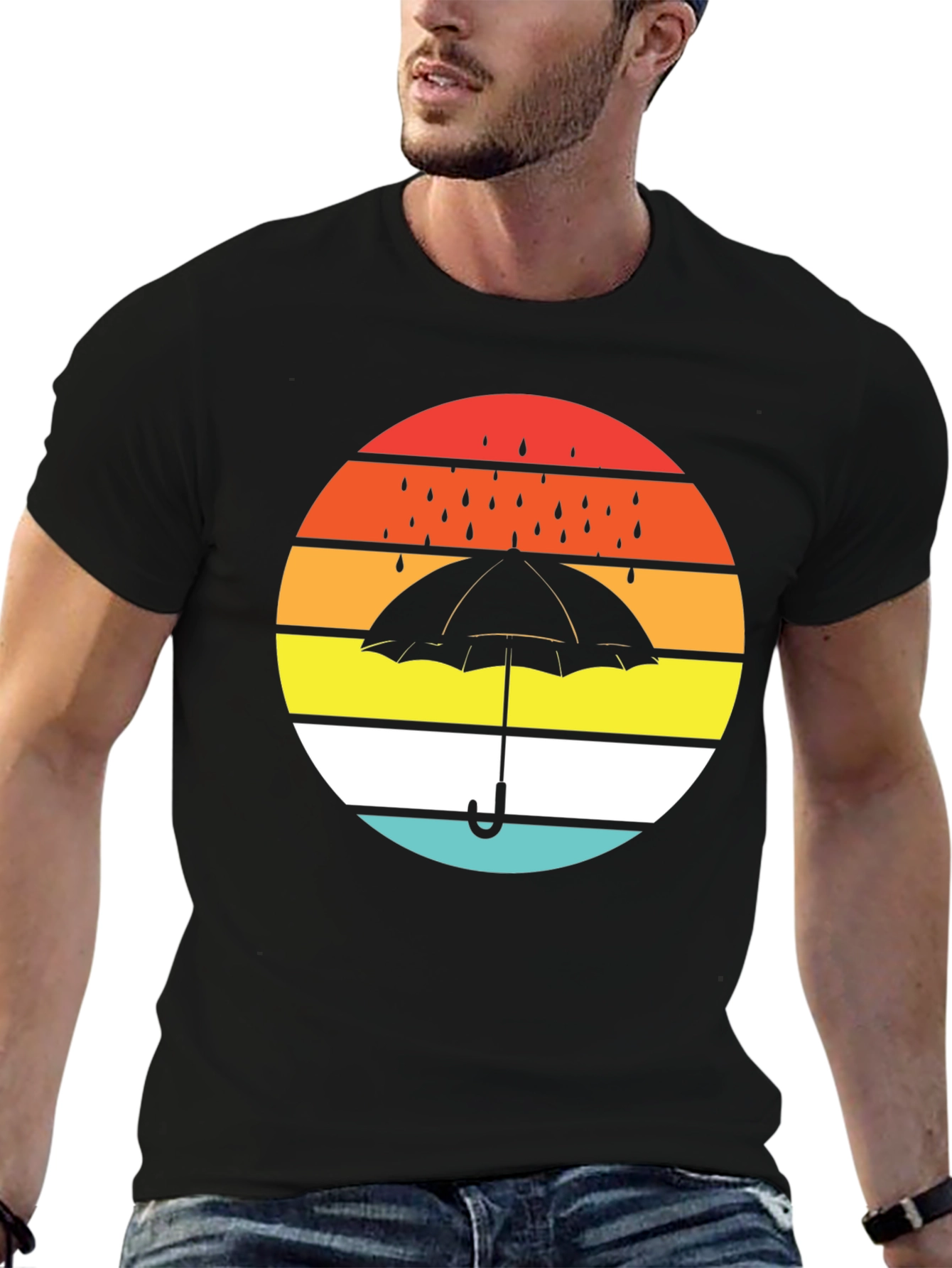 Retro Sunset Umbrella Black T-Shirt