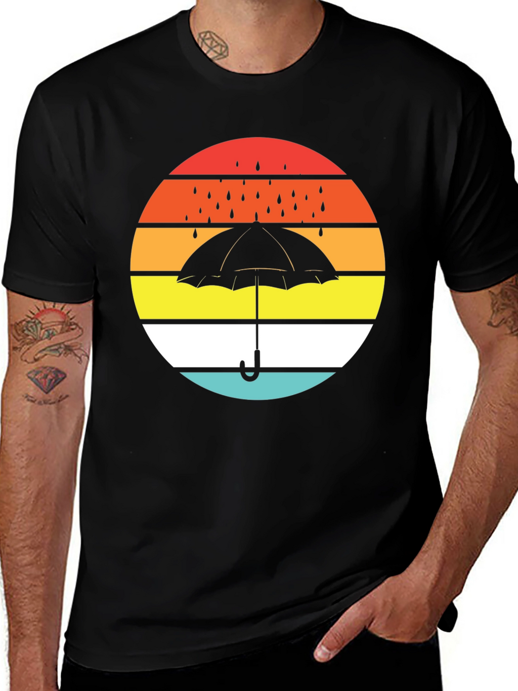 Retro Sunset Umbrella Black T-Shirt