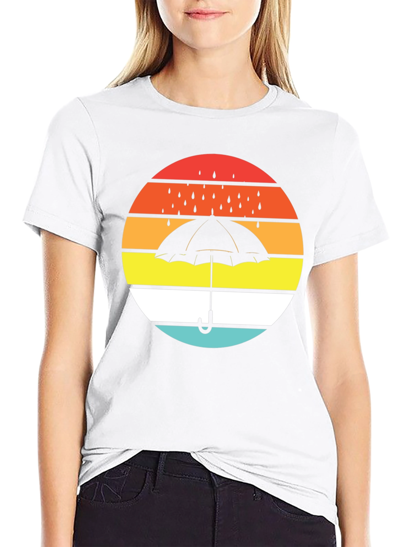 Retro Sunset Umbrella Black T-Shirt