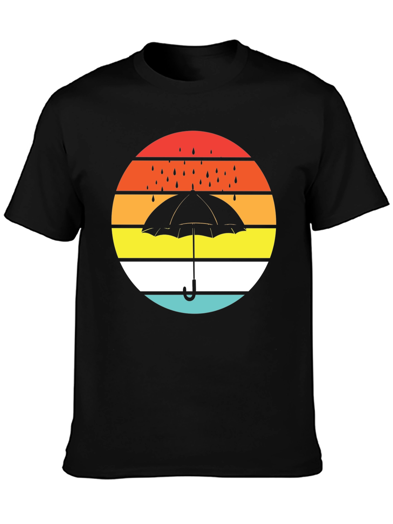 Retro Sunset Umbrella Black T-Shirt