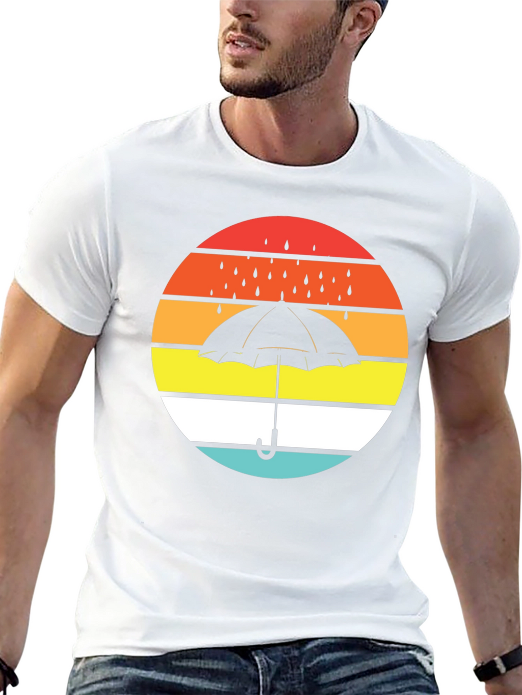 Retro Sunset Umbrella Black T-Shirt