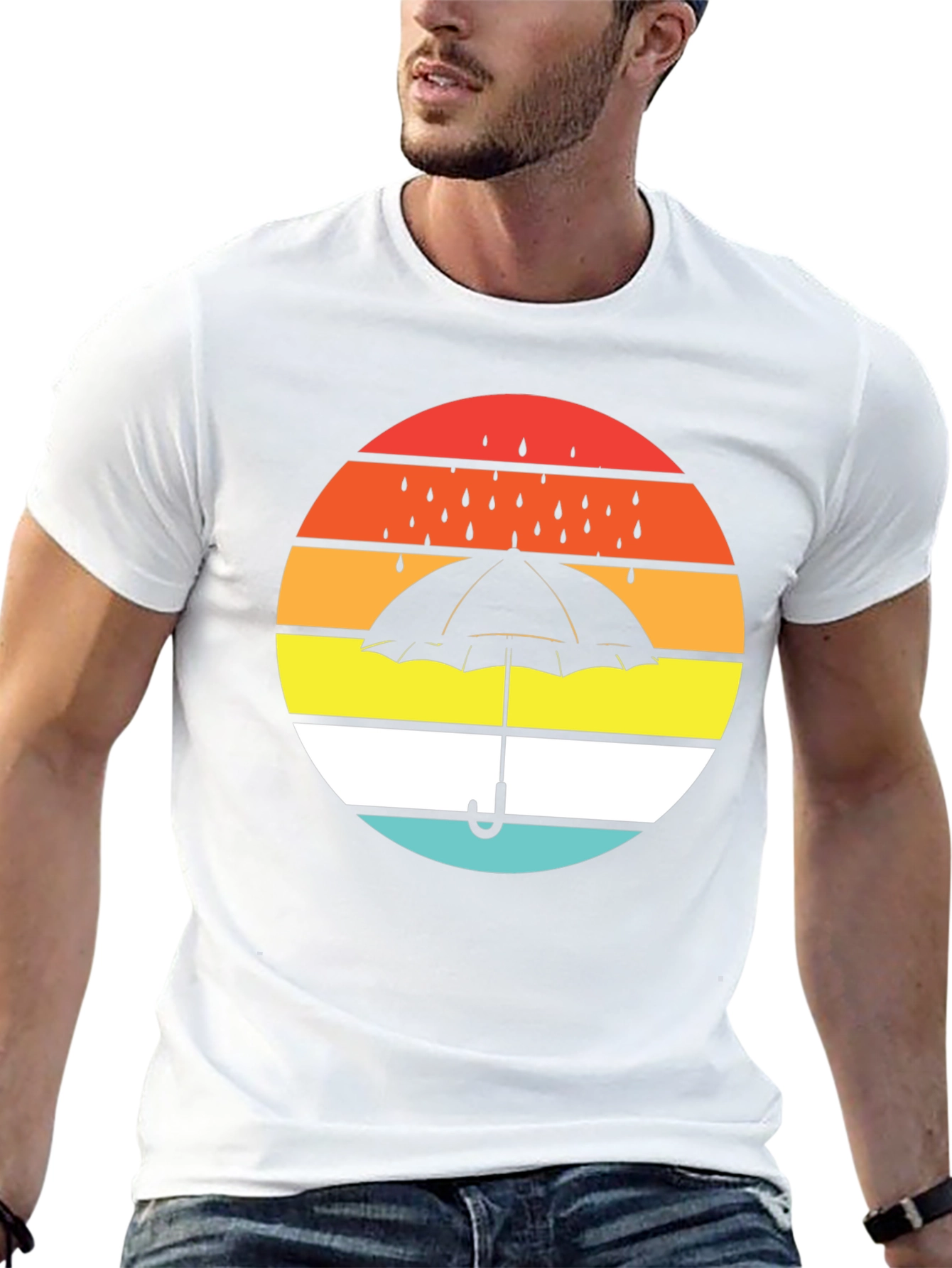 Retro Sunset Umbrella Black T-Shirt