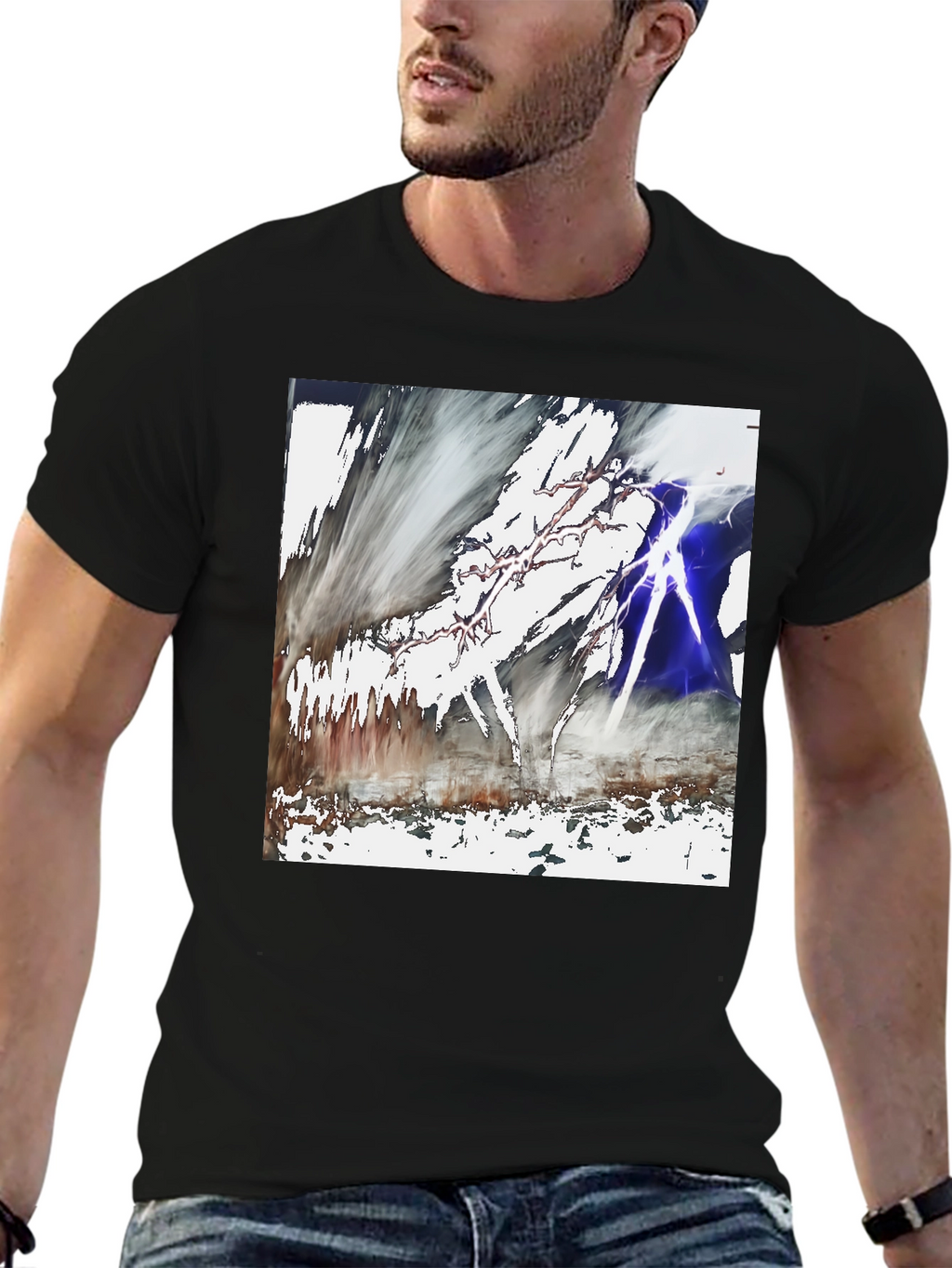 Abstract Lightning Graphic Black T-Shirt