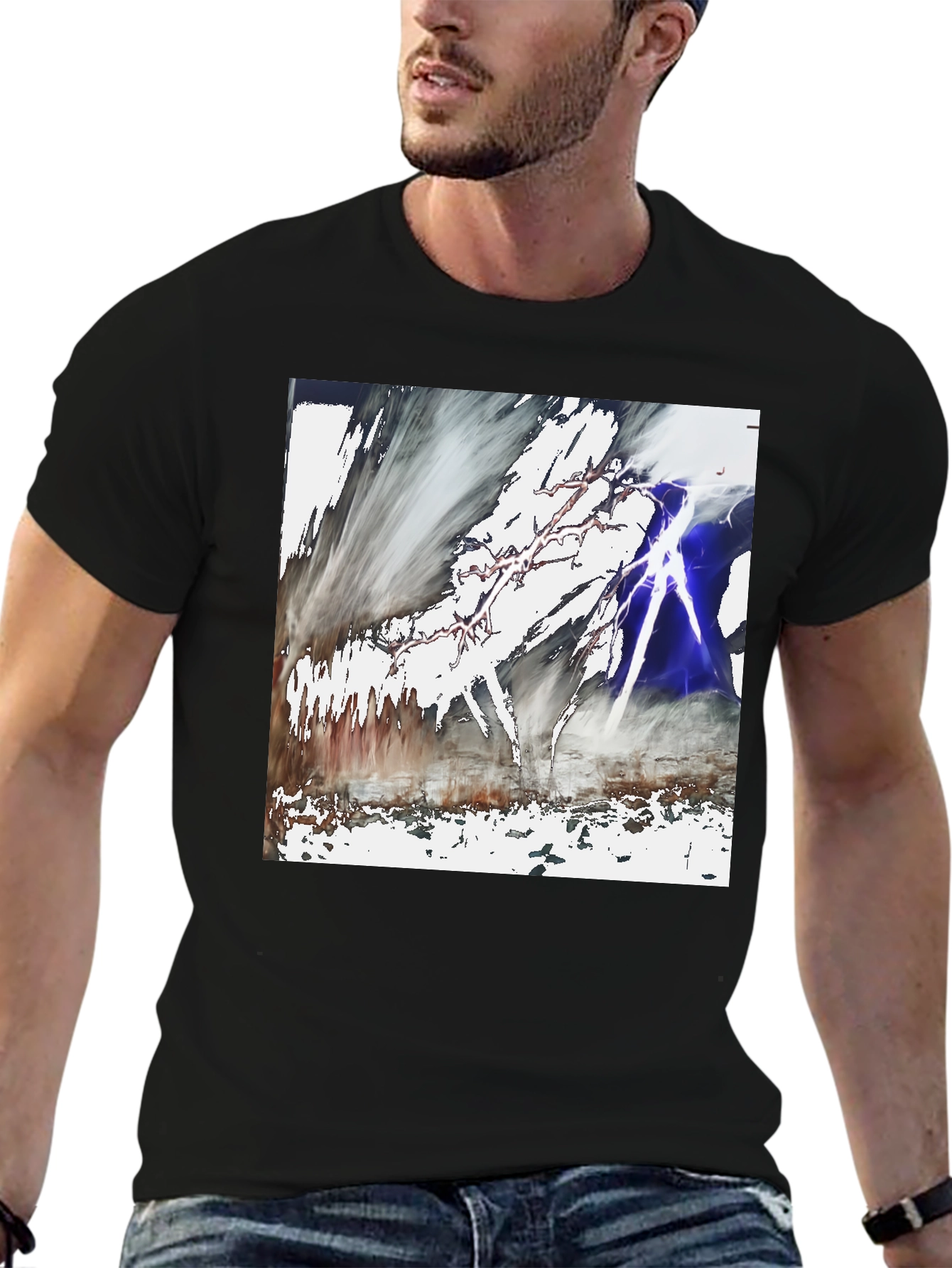 Abstract Lightning Graphic Black T-Shirt