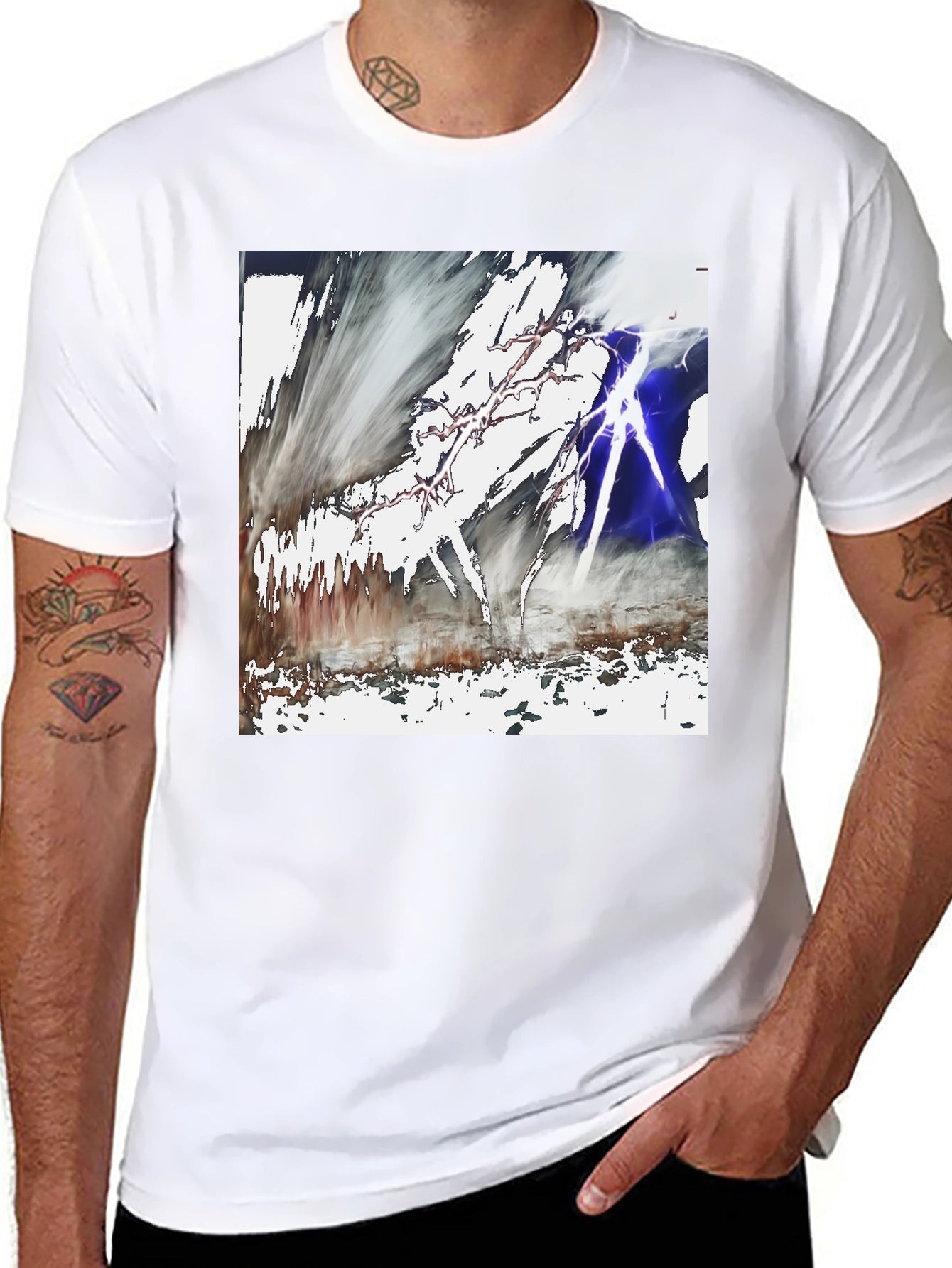 Abstract Lightning Graphic Black T-Shirt
