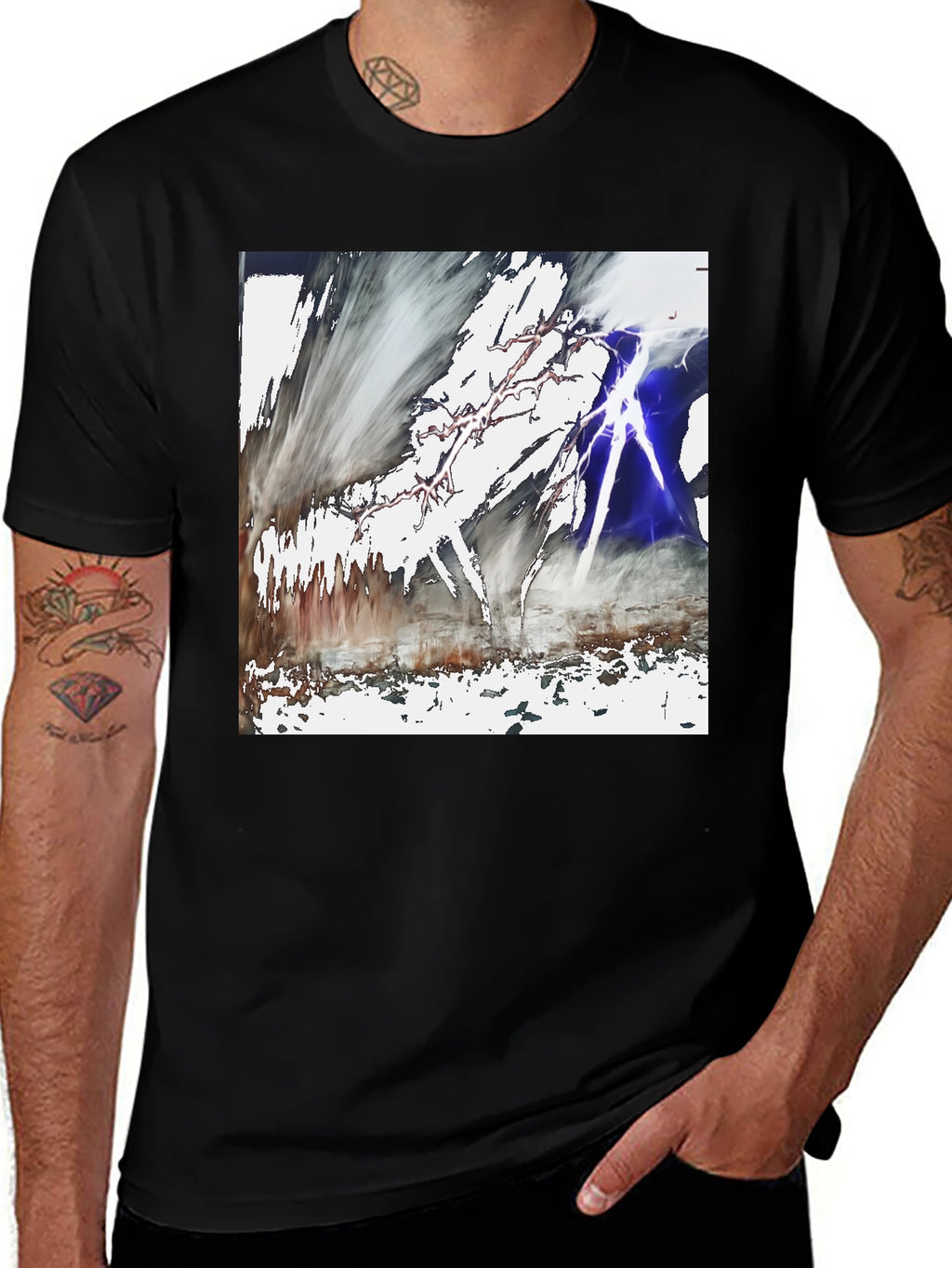 Abstract Lightning Graphic Black T-Shirt