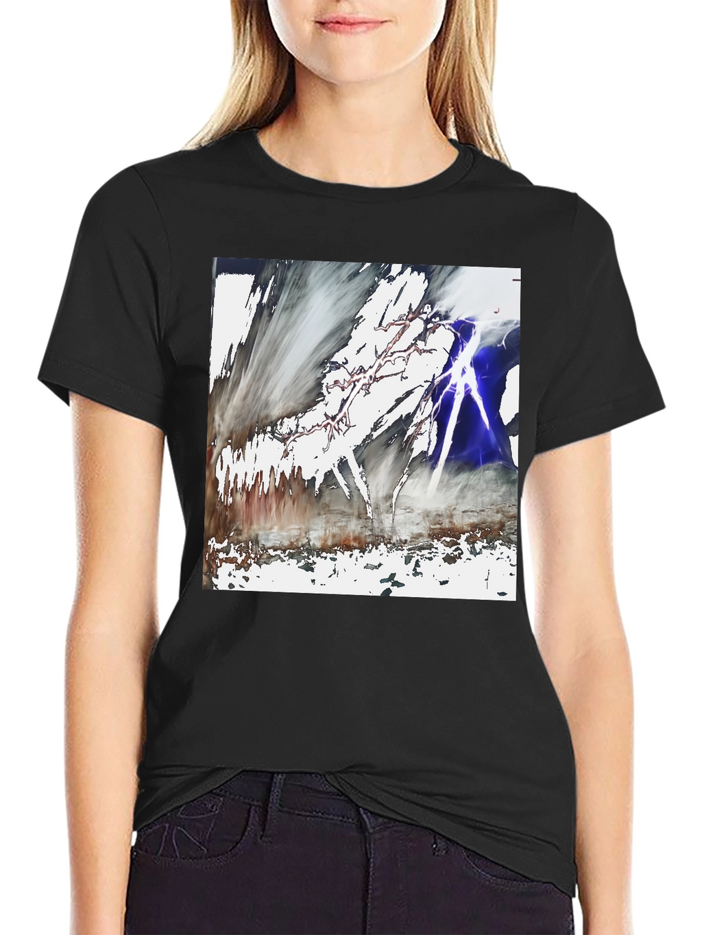 Abstract Lightning Graphic Black T-Shirt