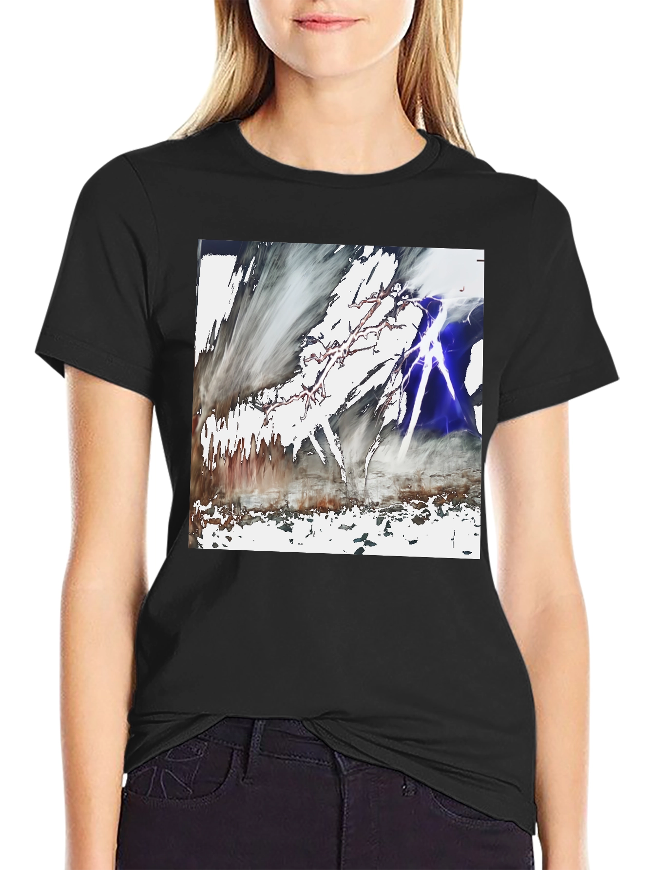Abstract Lightning Graphic Black T-Shirt