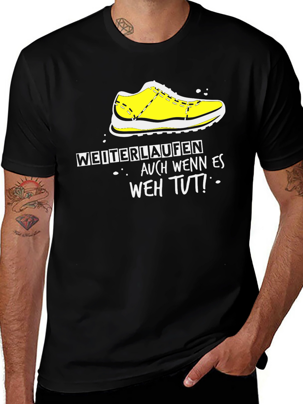Motivational Runner T-Shirt - WEITERLAUFEN Black Tee
