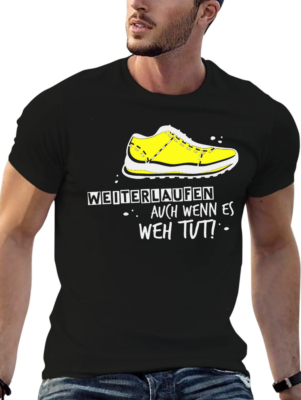 Motivational Runner T-Shirt - WEITERLAUFEN Black Tee