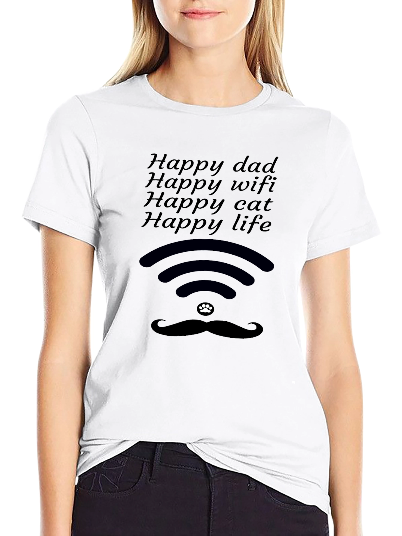 Happy Dad WiFi Cat Life Black T-Shirt