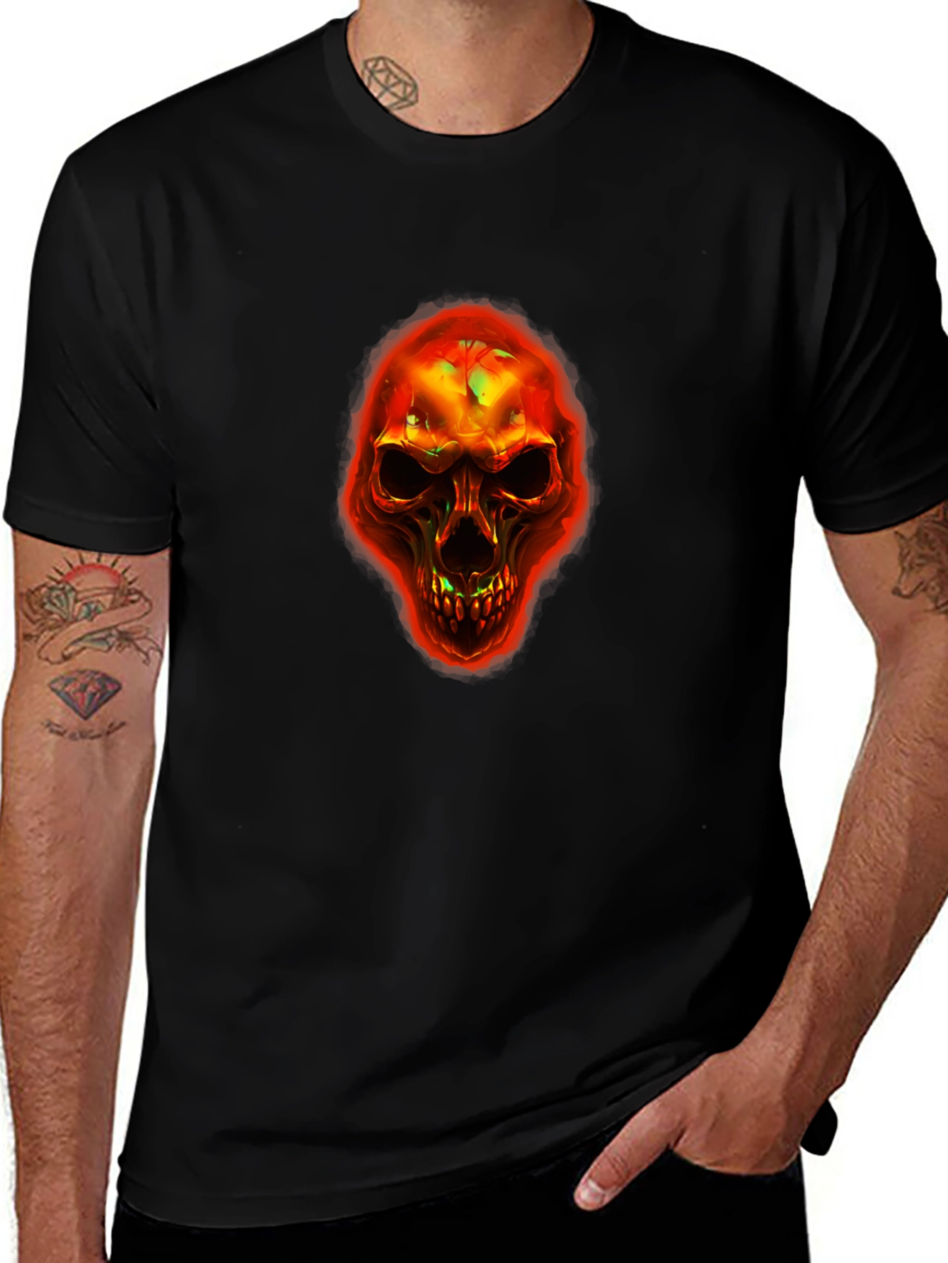 Fiery Skull Graphic T-Shirt - Black
