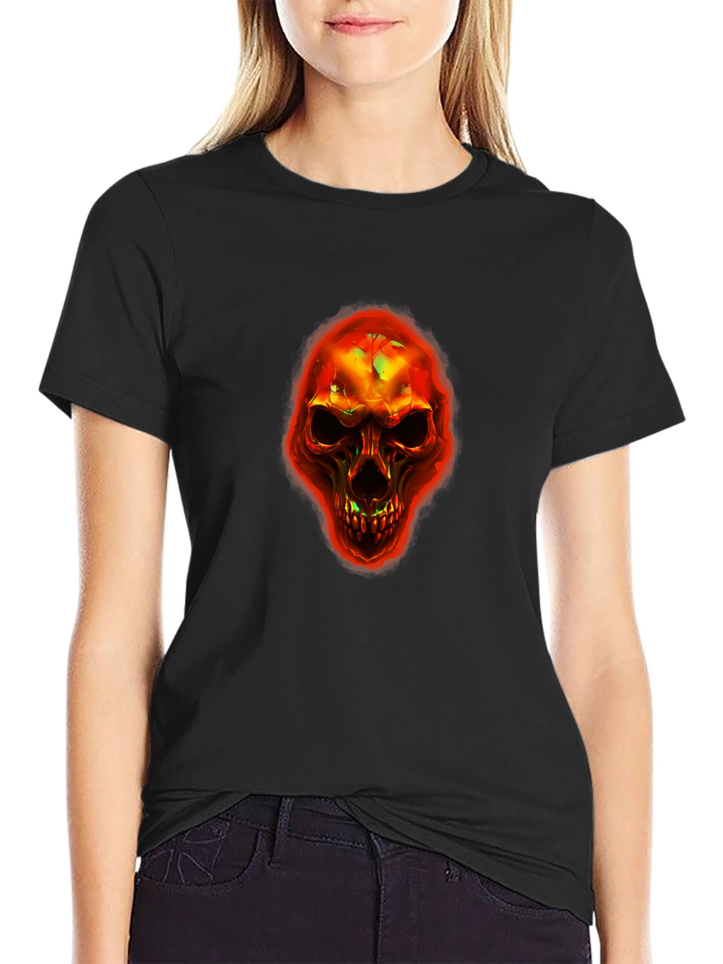 Fiery Skull Graphic T-Shirt - Black