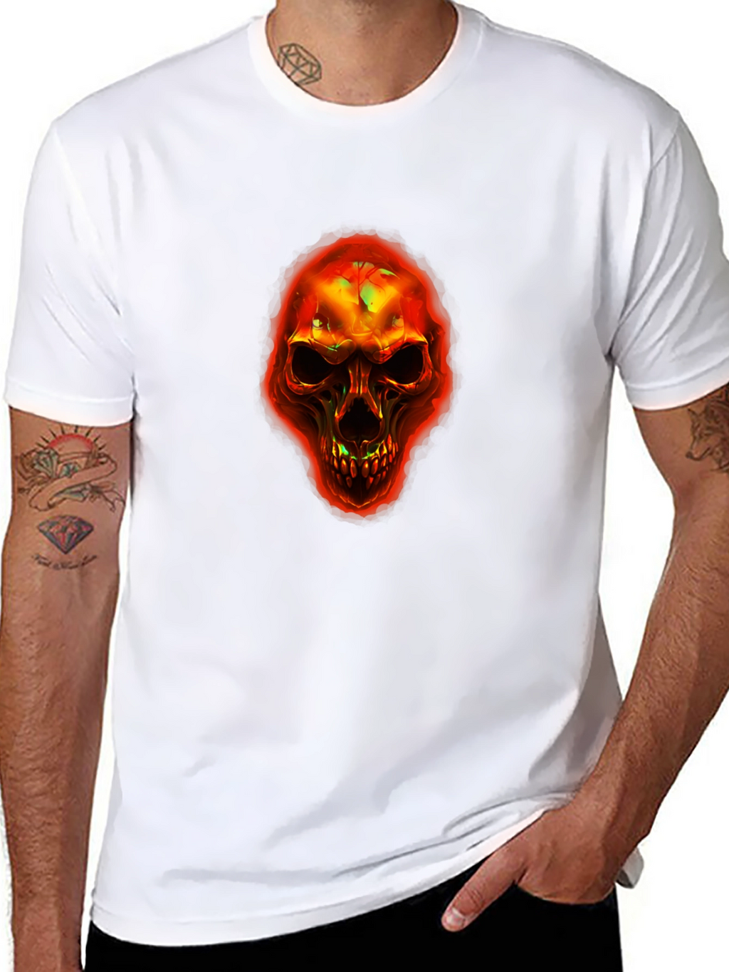 Fiery Skull Graphic T-Shirt - Black