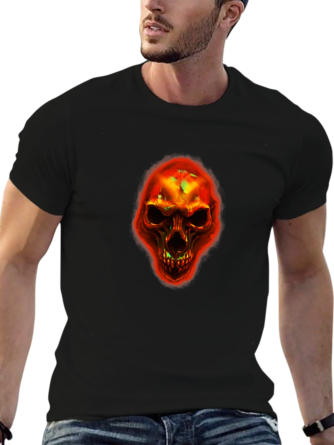 Fiery Skull Graphic T-Shirt - Black