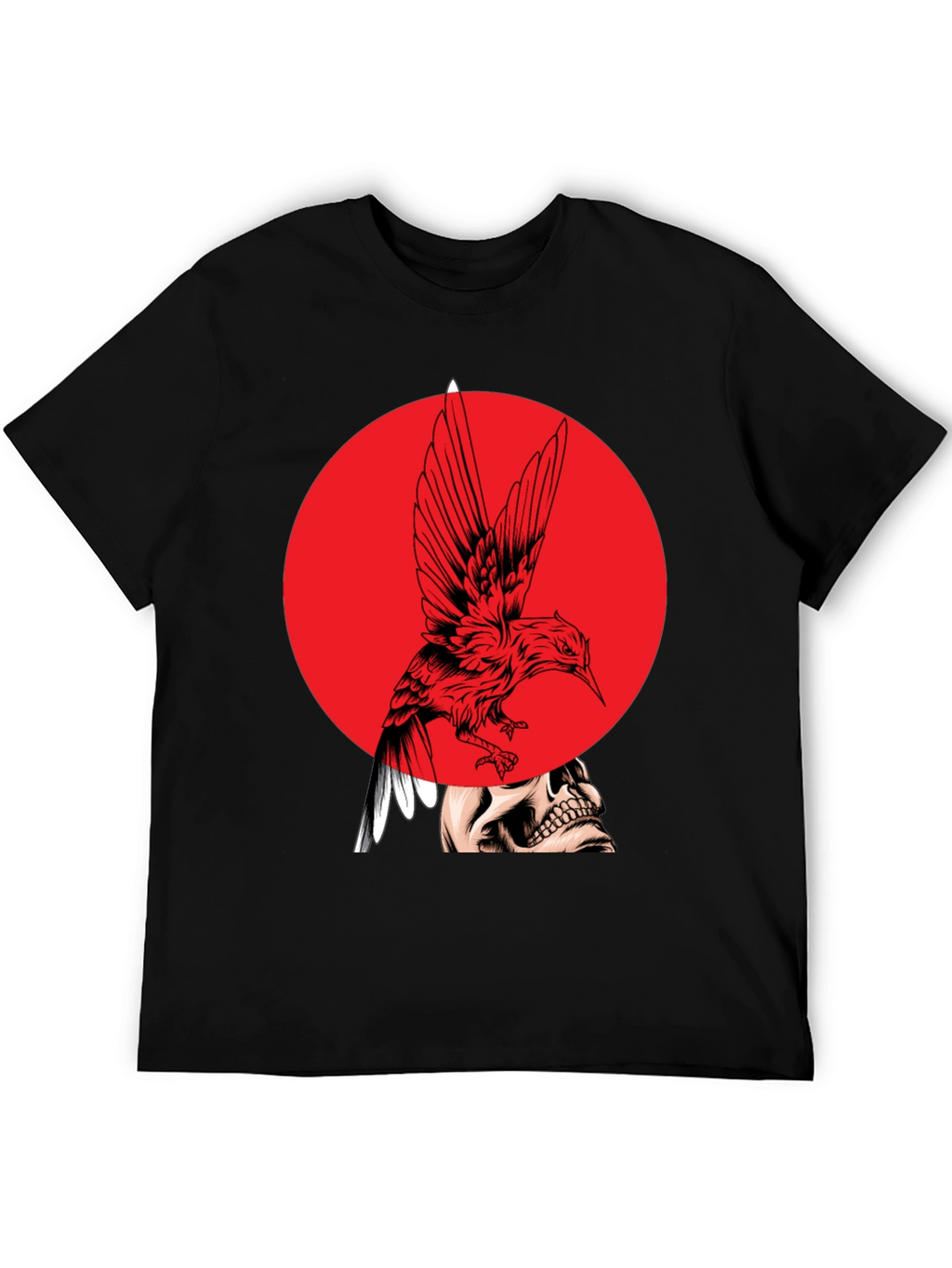 Edgy Bird & Skull Graphic Black T-Shirt