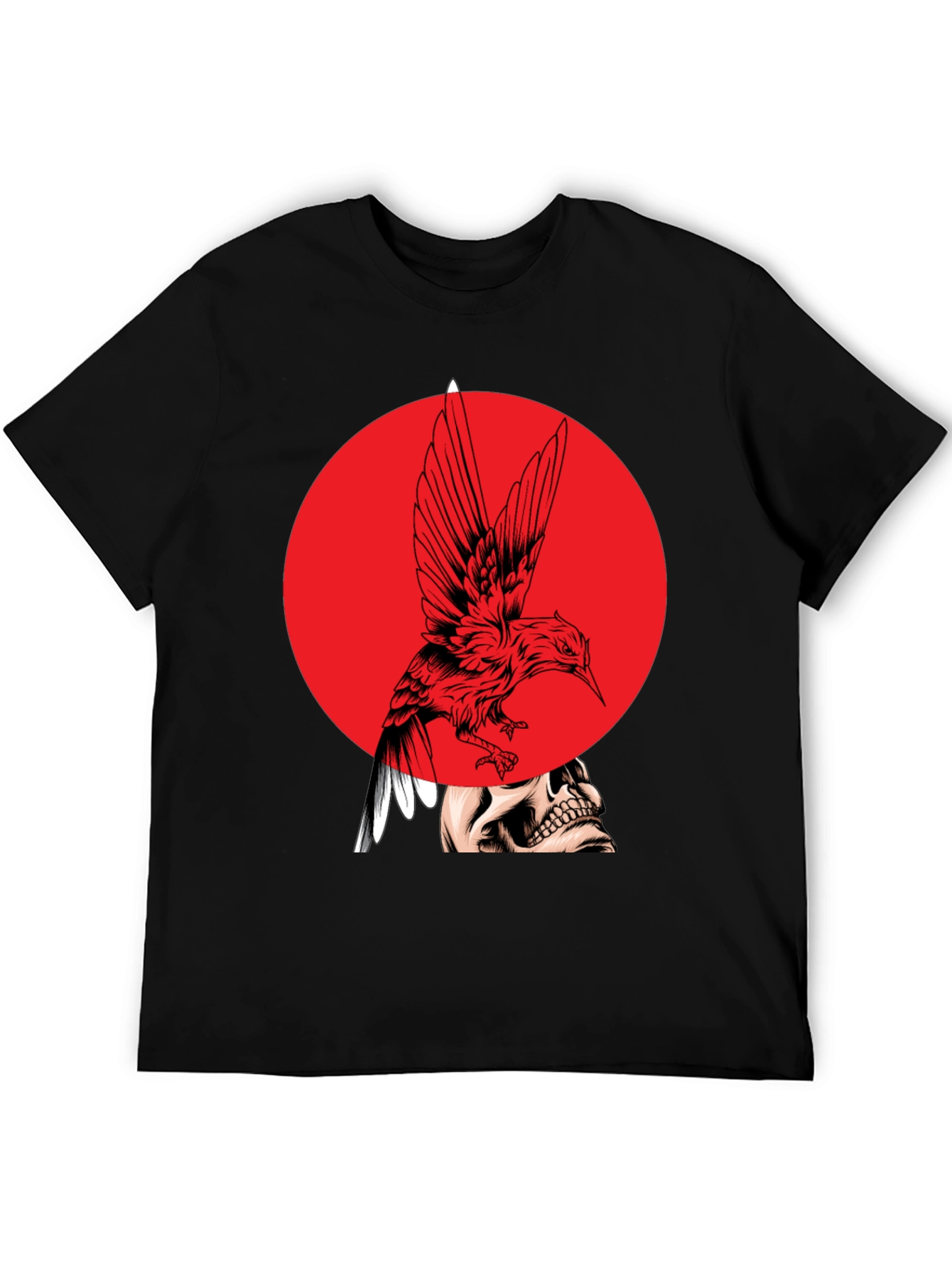 Edgy Bird & Skull Graphic Black T-Shirt