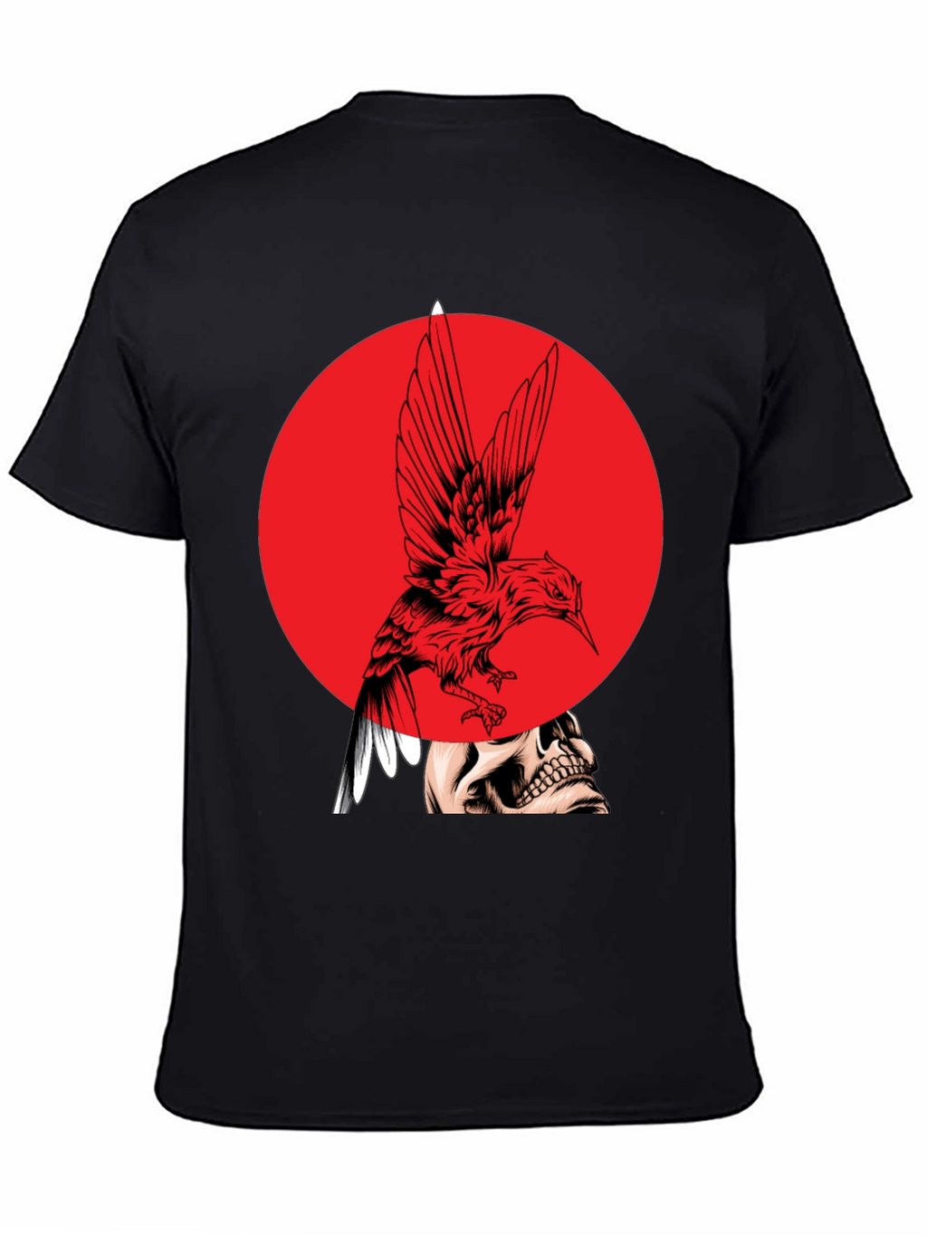 Edgy Bird & Skull Graphic Black T-Shirt