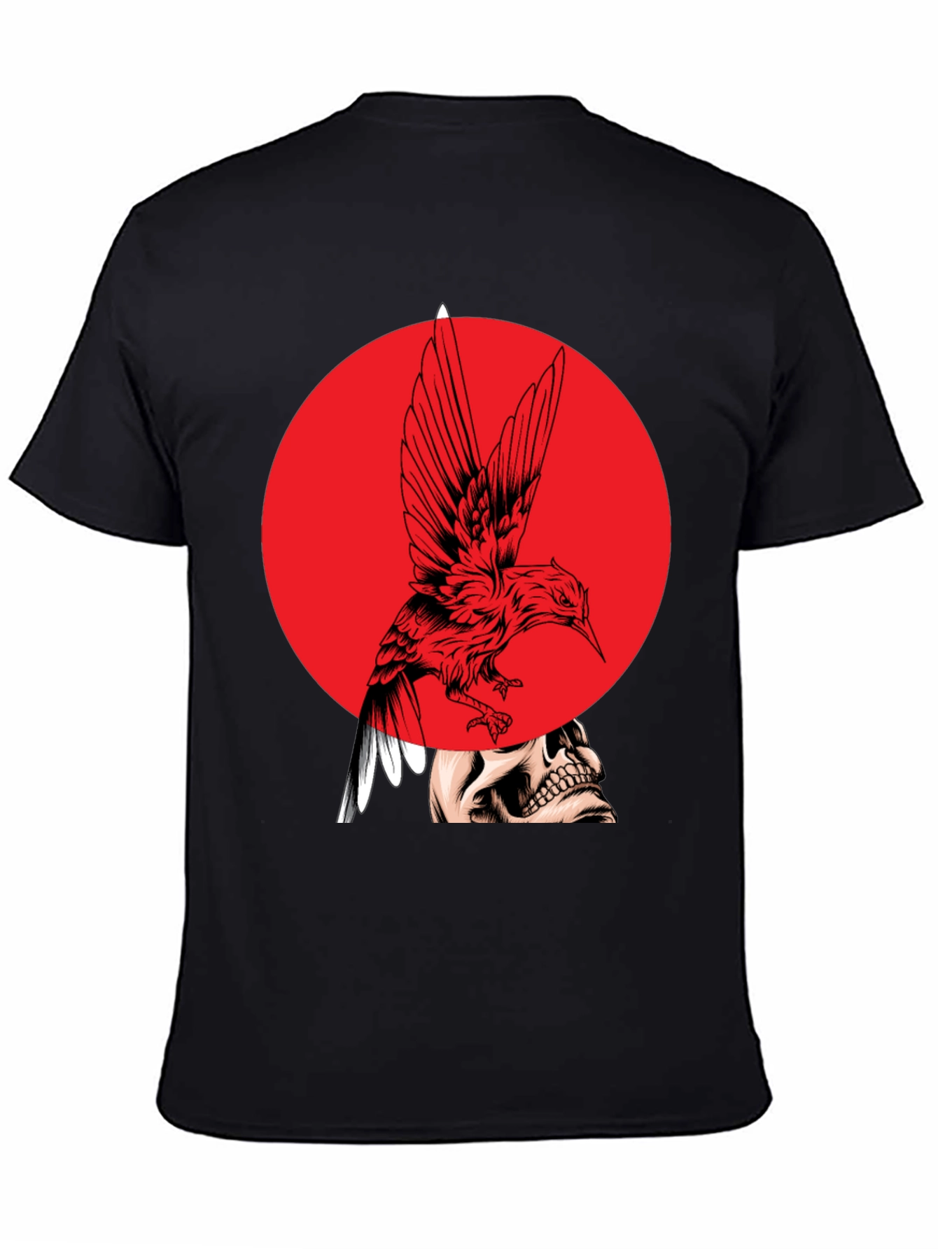Edgy Bird & Skull Graphic Black T-Shirt