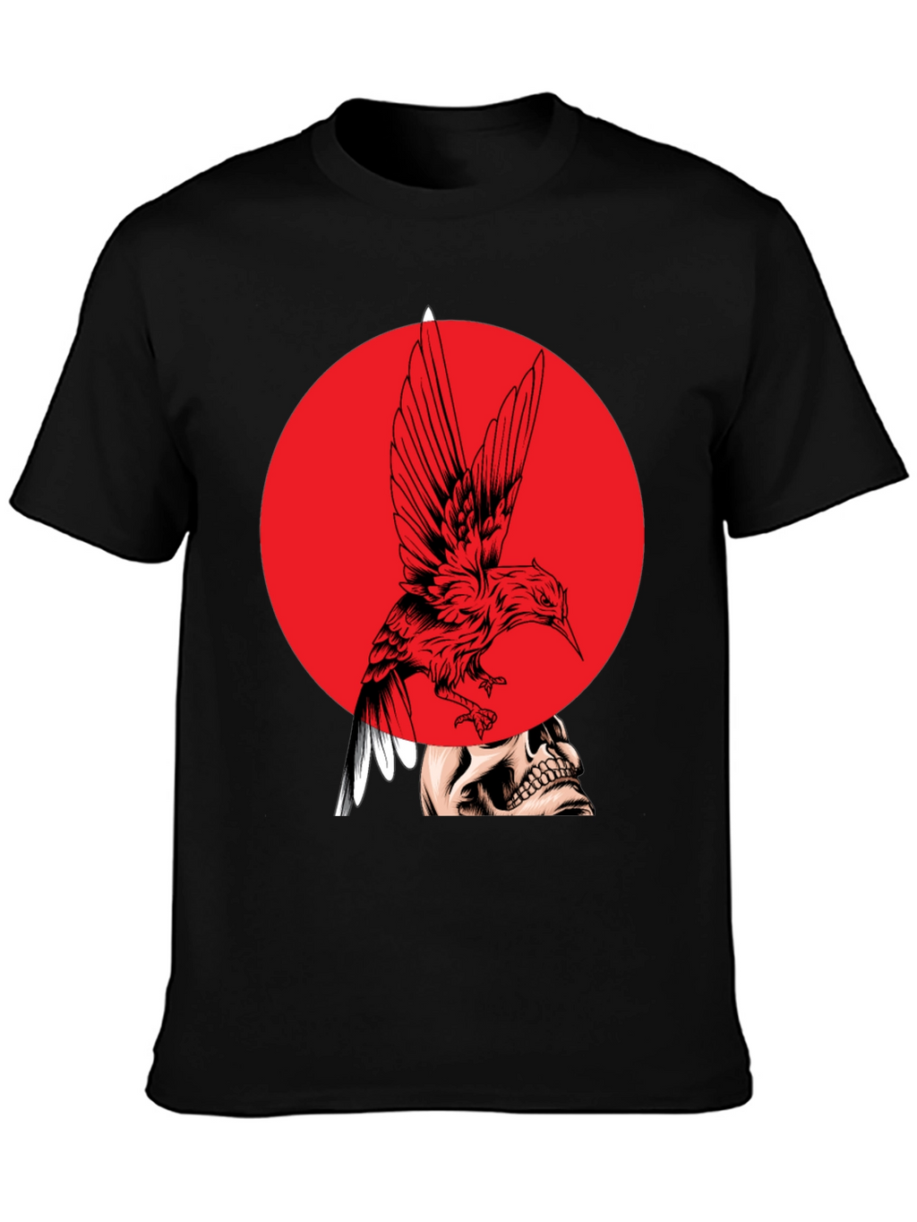 Edgy Bird & Skull Graphic Black T-Shirt