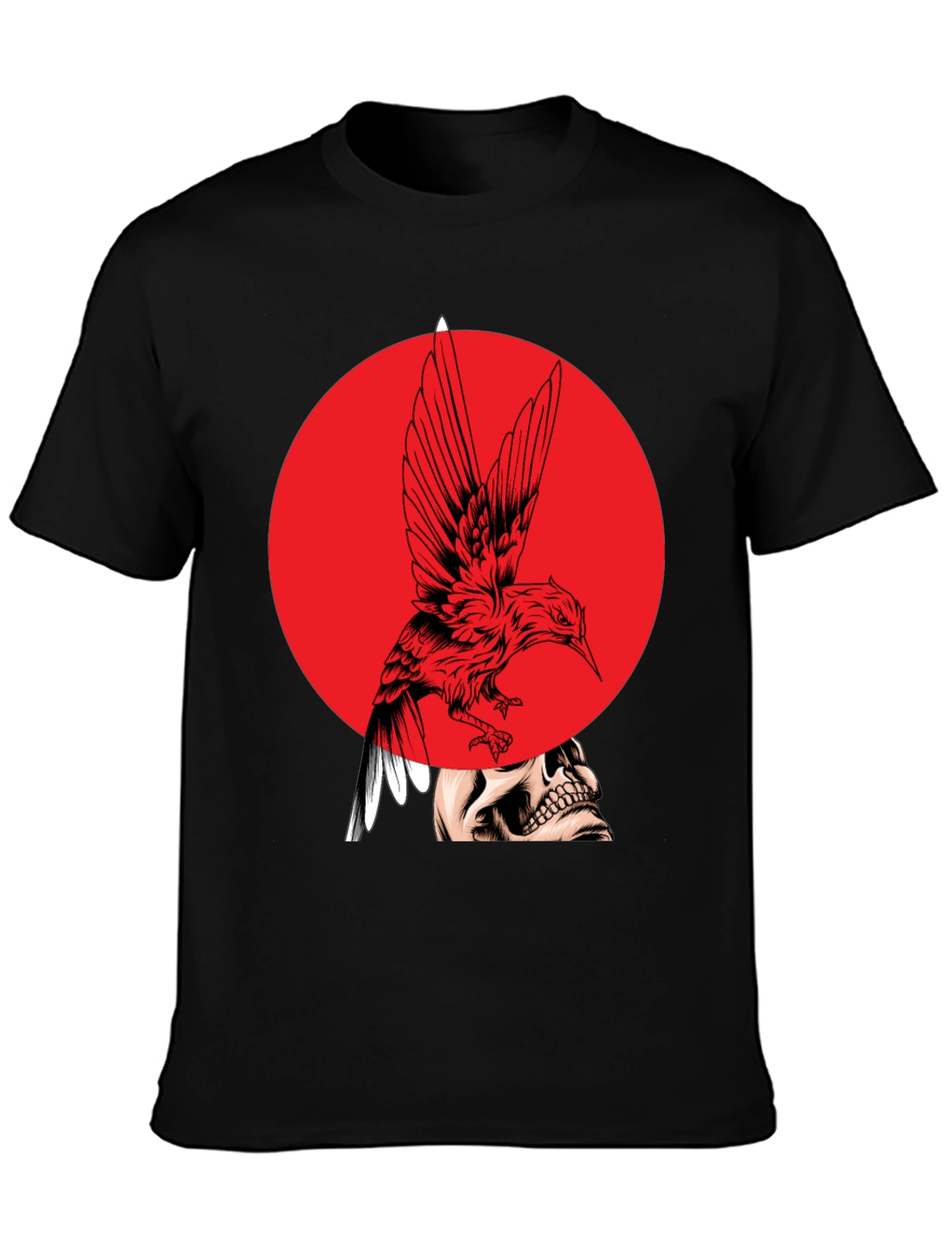 Edgy Bird & Skull Graphic Black T-Shirt
