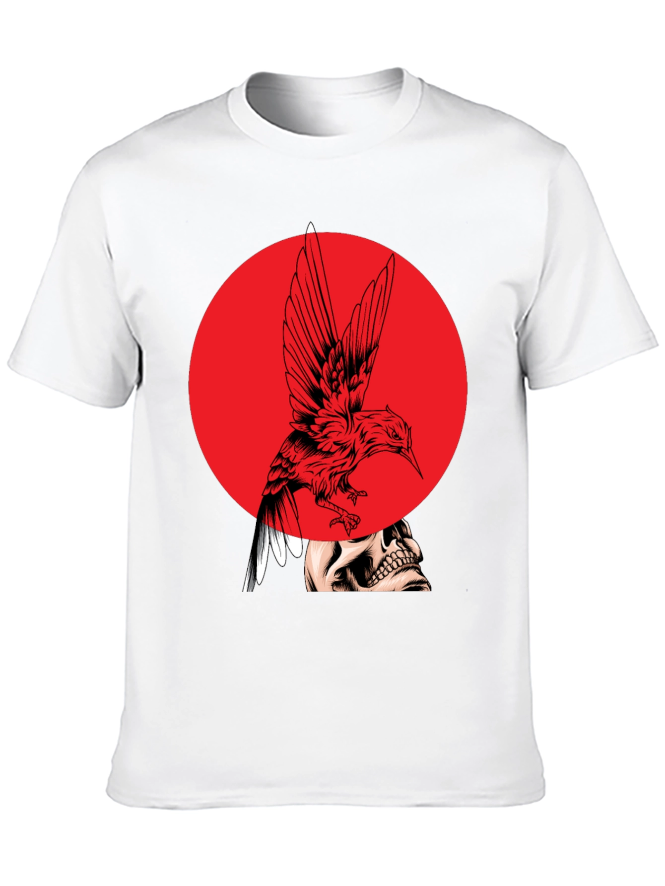 Edgy Bird & Skull Graphic Black T-Shirt