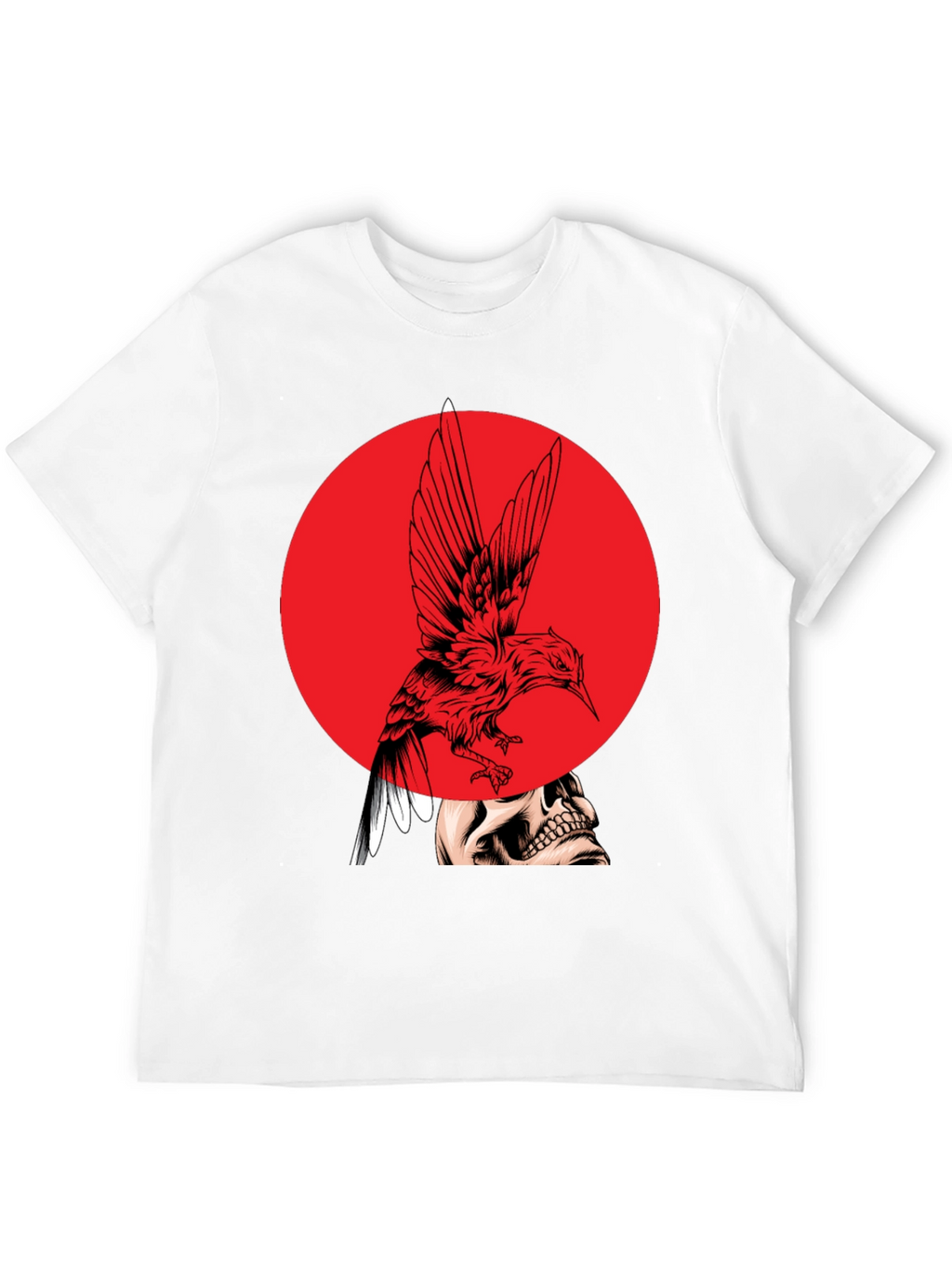 Edgy Bird & Skull Graphic Black T-Shirt
